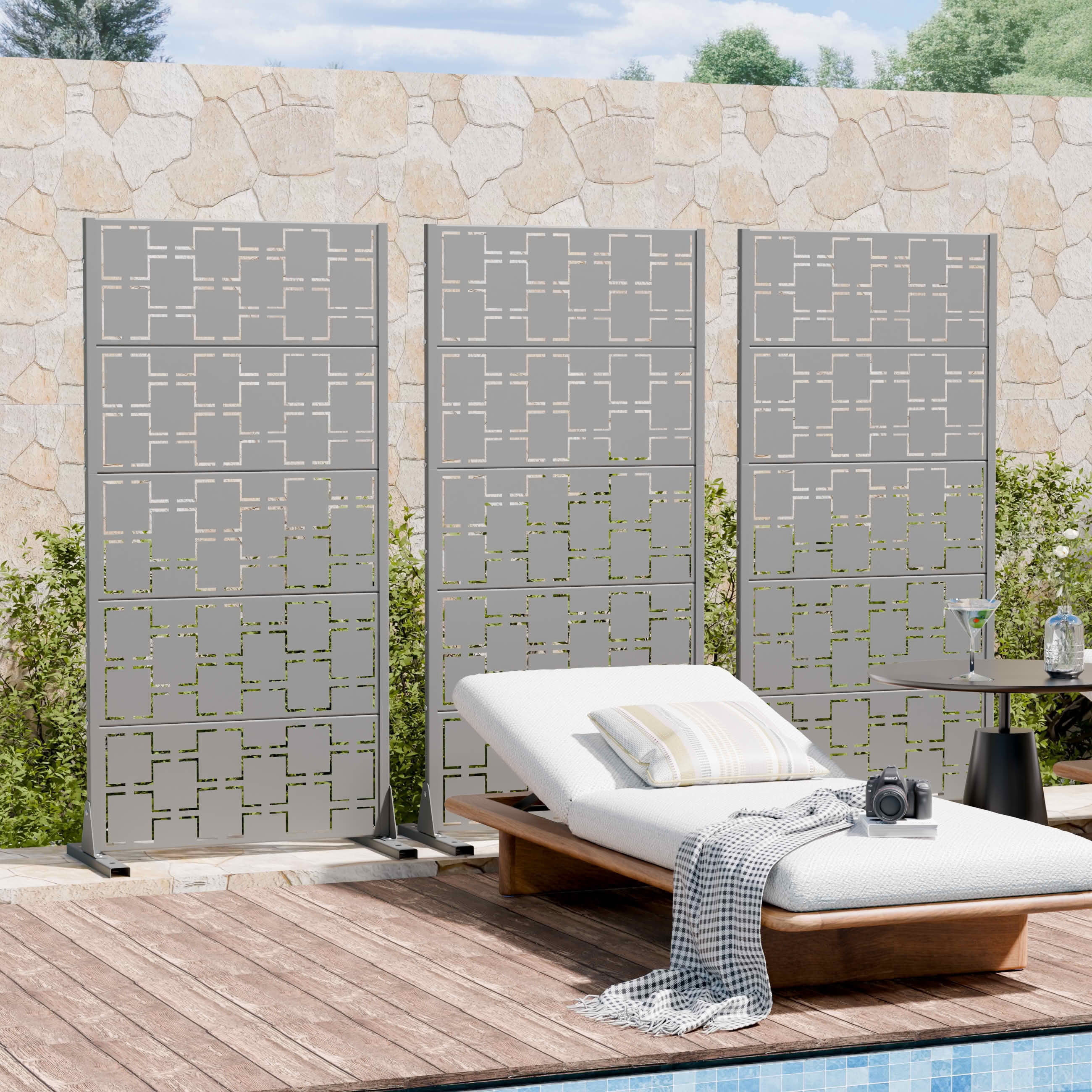 MAYEERTY 59x30 Gray Double-sided Outdoor Natural Privacy Panel Screen, 5 Piece Set Natural Folding Divider for Backyard and Garden