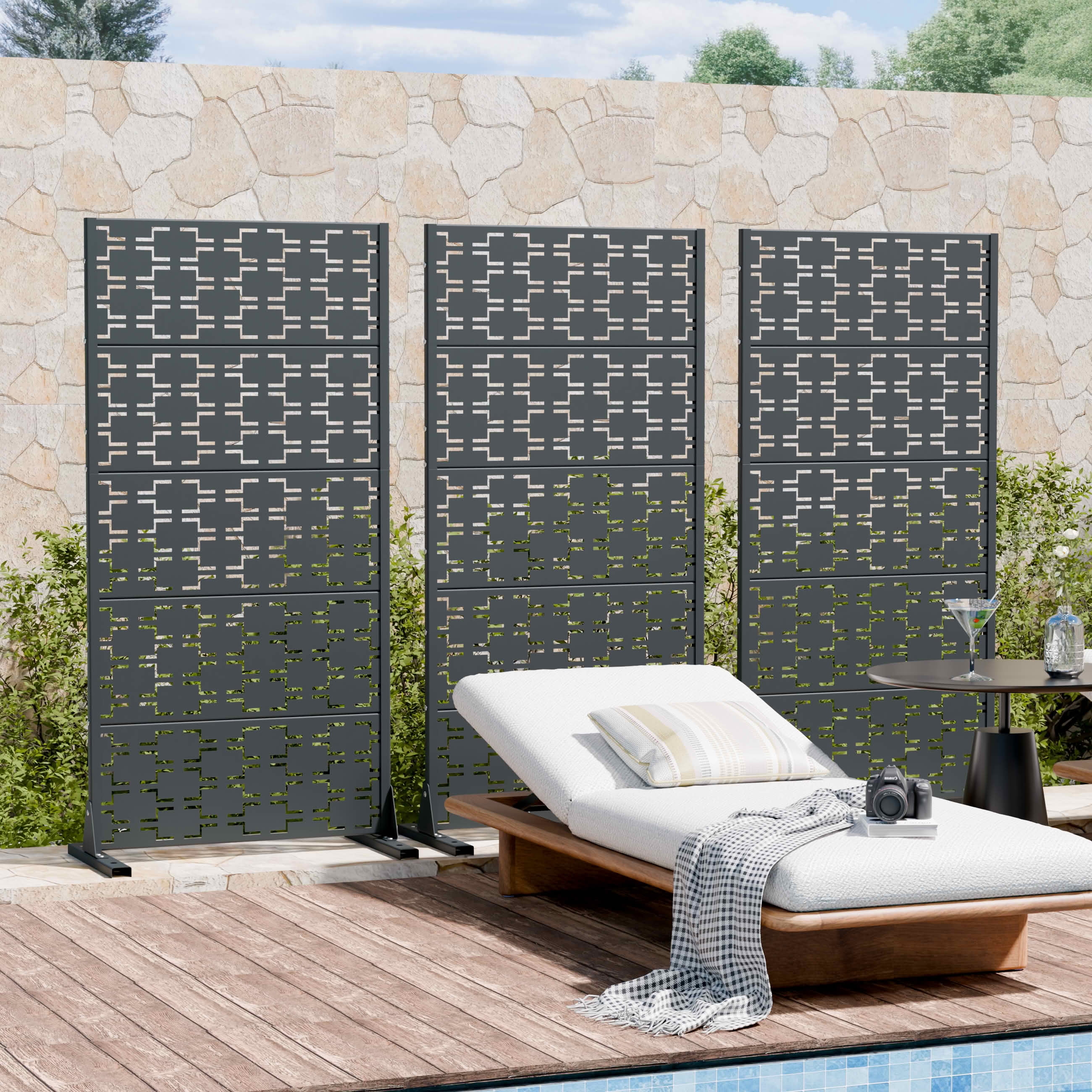 MAYEERTY 59x30 Gray Outdoor Natural Privacy Panel Screen, 6 Piece Set Natural Folding Divider for Backyard and Garden