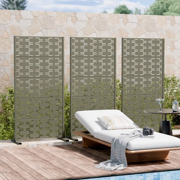 MAYEERTY 59x30x16 Inch Olive Gray Brick Rectangular Galvanized Steel Privacy Screen, 6 Piece Set for Outdoor Street