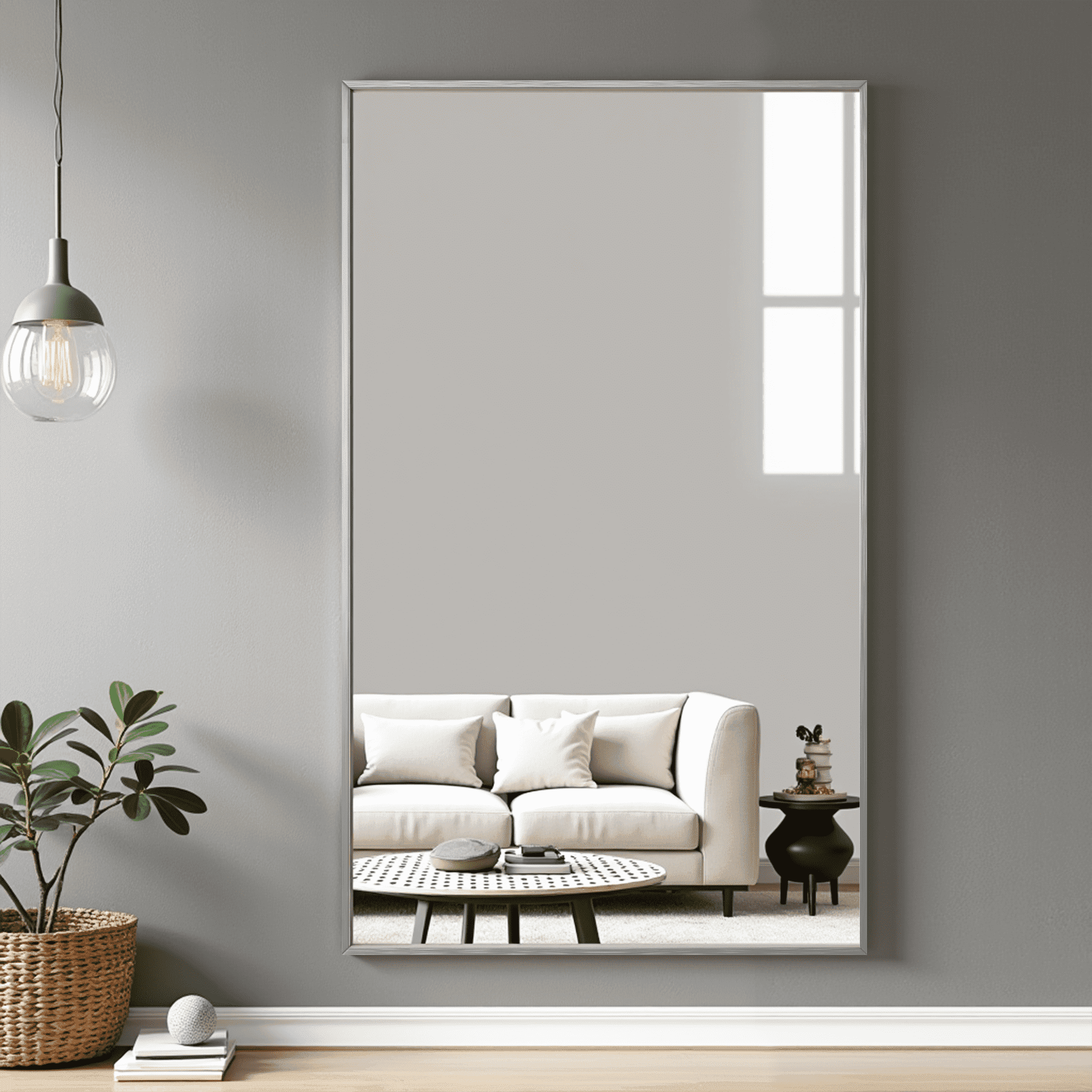 MAYEERTY 59x35.4x0.6in Aluminum Alloy Thin-Edged Right-Angle Rectangular Silver Full-Length Mirror No Stand