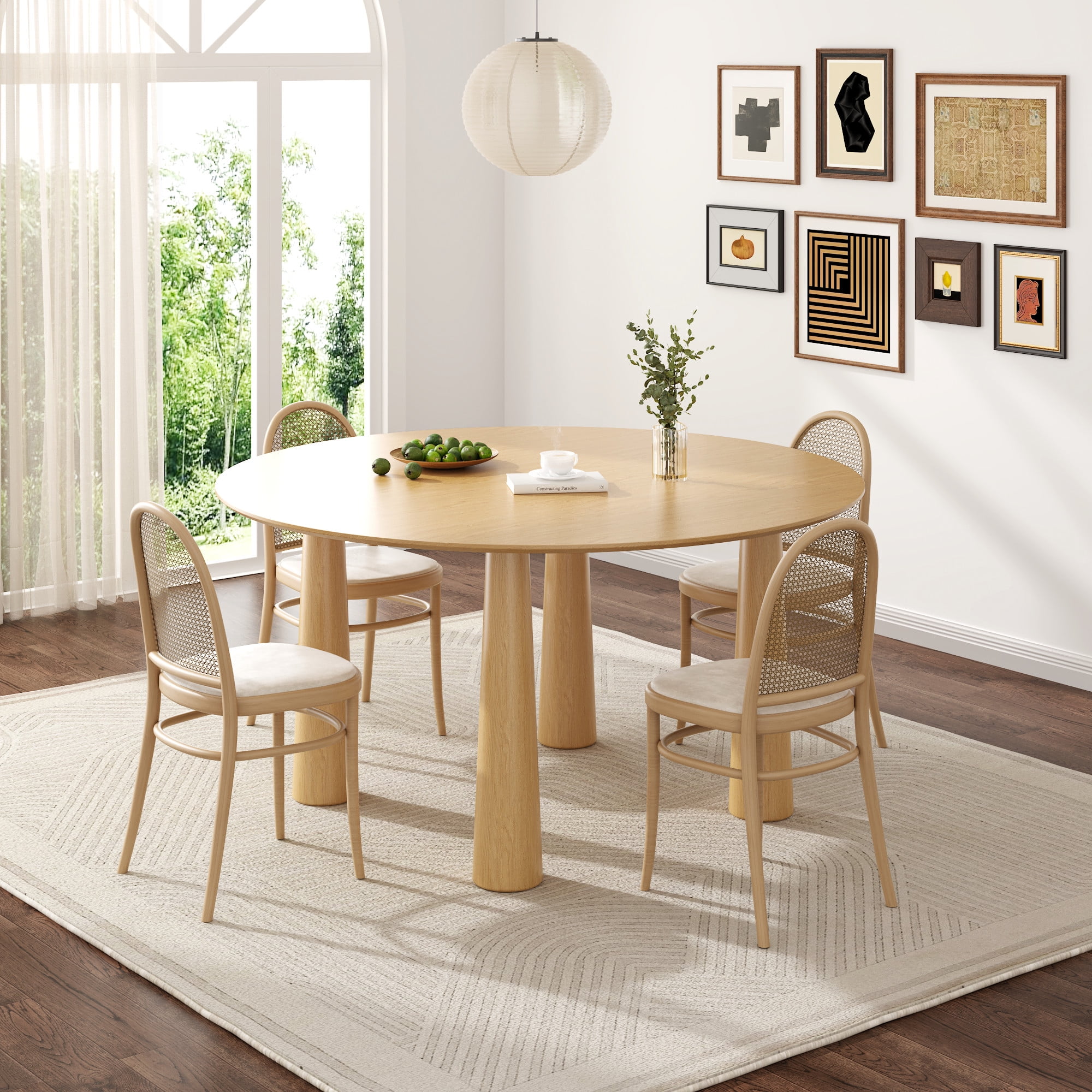 MAYEERTY 59x59x30 Modern Round Dining Table, Mid-Century Wood Kitchen ...