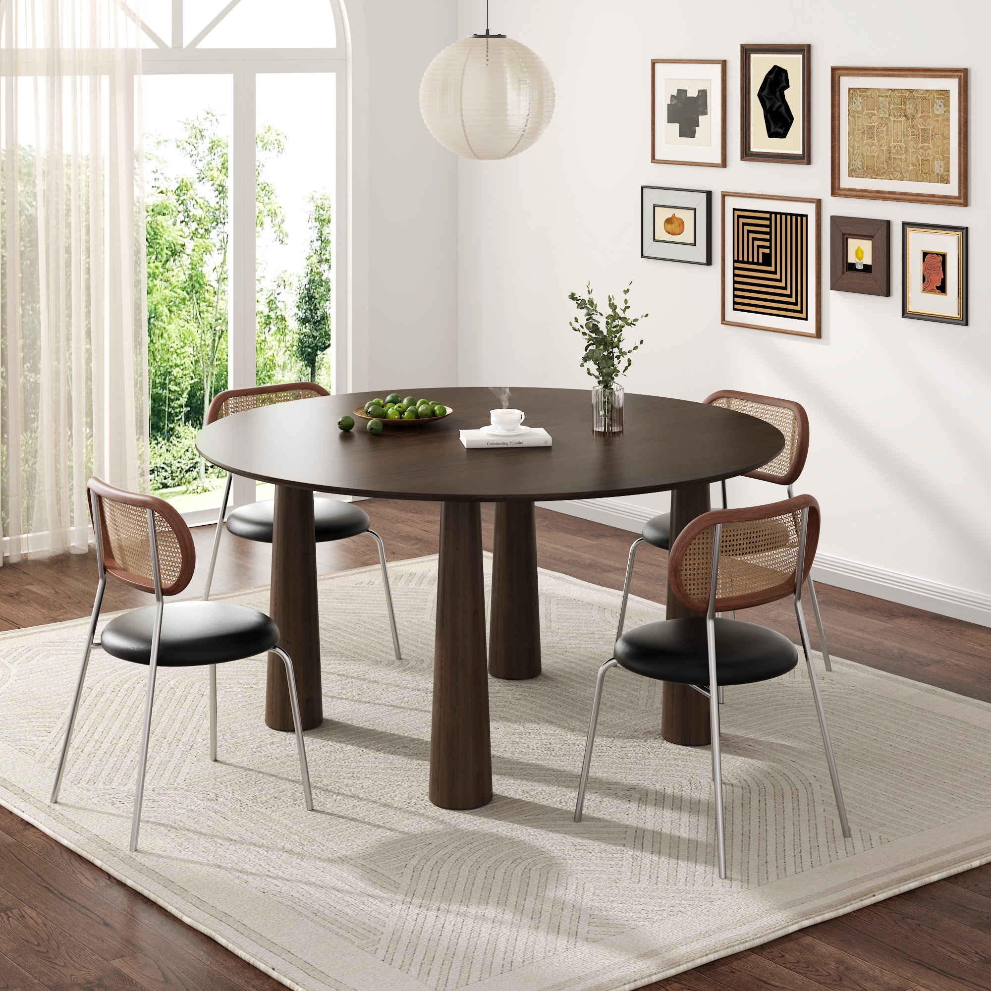 MAYEERTY 59x59x30 Modern Round Dining Table, Mid-Century Wood Kitchen ...