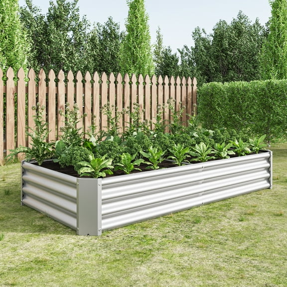 MAYEERTY 6*3*1ft Outdoor Metal Rectangle Raised Garden Bed for Plants, Veggies & Flowers, Silver