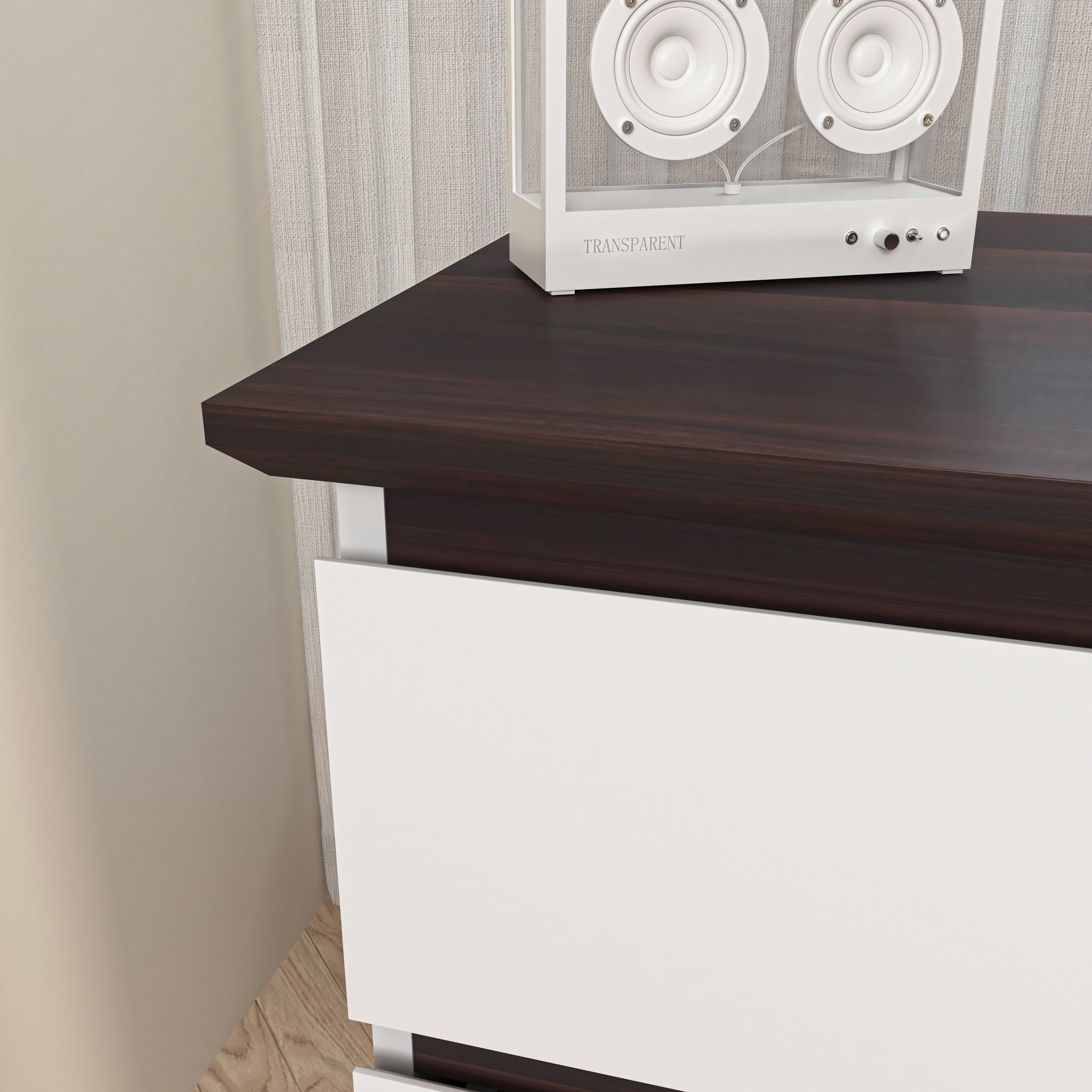 MAYEERTY 6-Drawer Wide Storage Cabinet, Modern Chest of Drawers for Bedroom, Living Room, White & Walnut