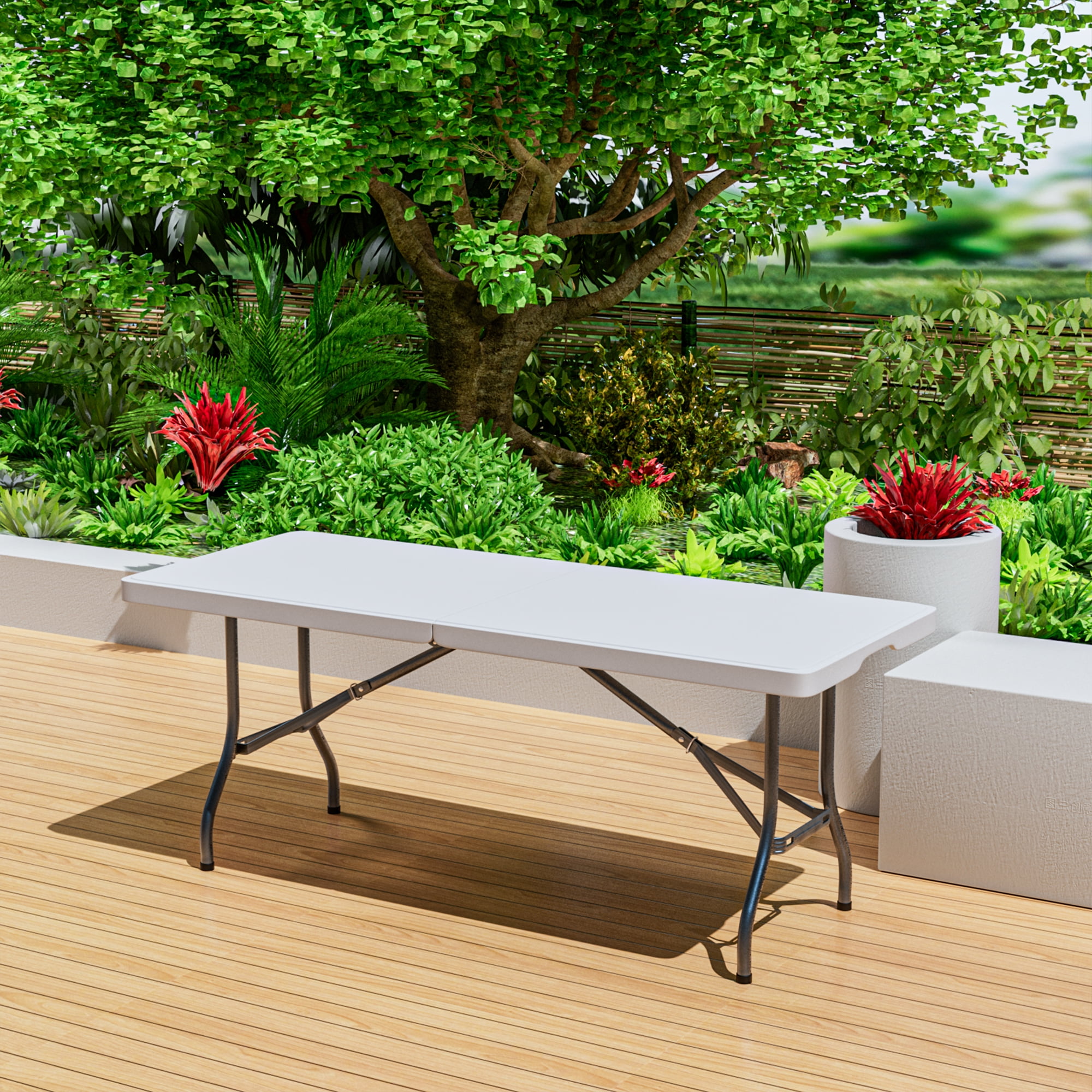 MAYEERTY 6'Heavy Duty Bi-Folded Outdoor Picnic Table, HDPE Top, Foldable & No Assembly Required, for BBQ