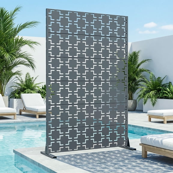 MAYEERTY 6-Panel Rectangular Cambrian Gray Galvanized Steel Outdoor Privacy Screen with Square Grid Pattern for Garden Patio Yard, 47 X 72 Inch