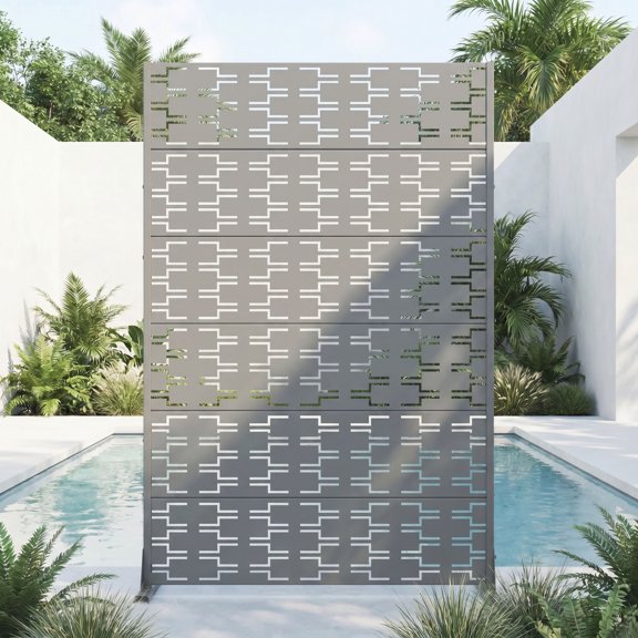 MAYEERTY 6-Panel Rectangular Gray Galvanized Steel Outdoor Privacy Screen with Brick Pattern for Garden Patio Yard, 47 X 72 Inch