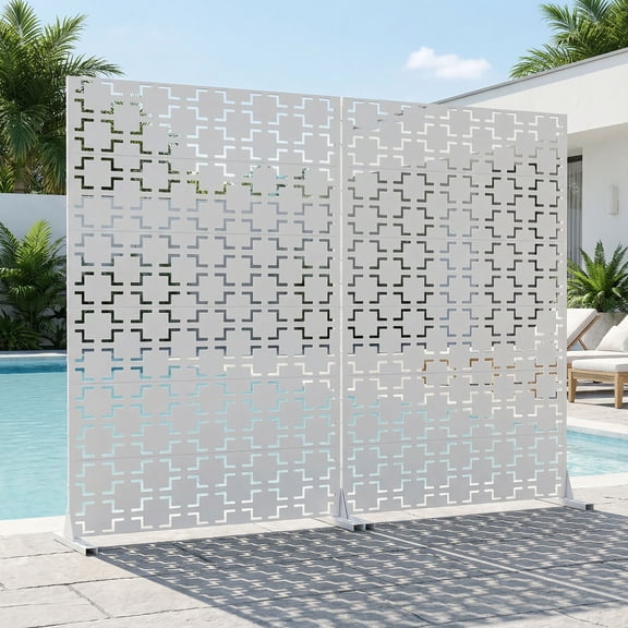 MAYEERTY 6-Panel Rectangular White Galvanized Steel Outdoor Privacy Screen with Square Grid Pattern for Garden Patio Yard, 47 X 72 Inch, Double-Sided
