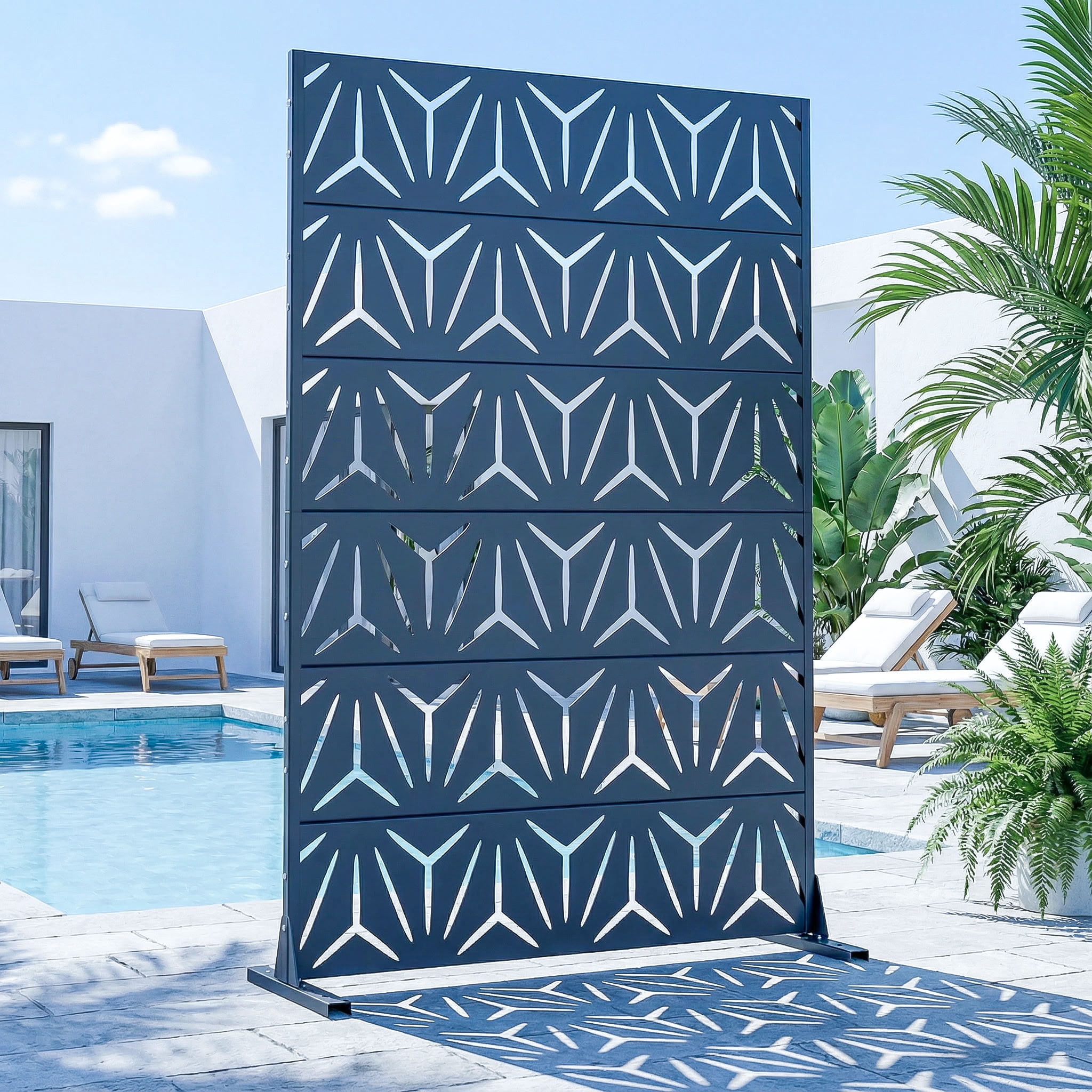 MAYEERTY 6 Panels Metal Outdoor Garden Privacy Screen Patio Backyard Decorative Privacy Fence Divider, 72×47.2×15.7in