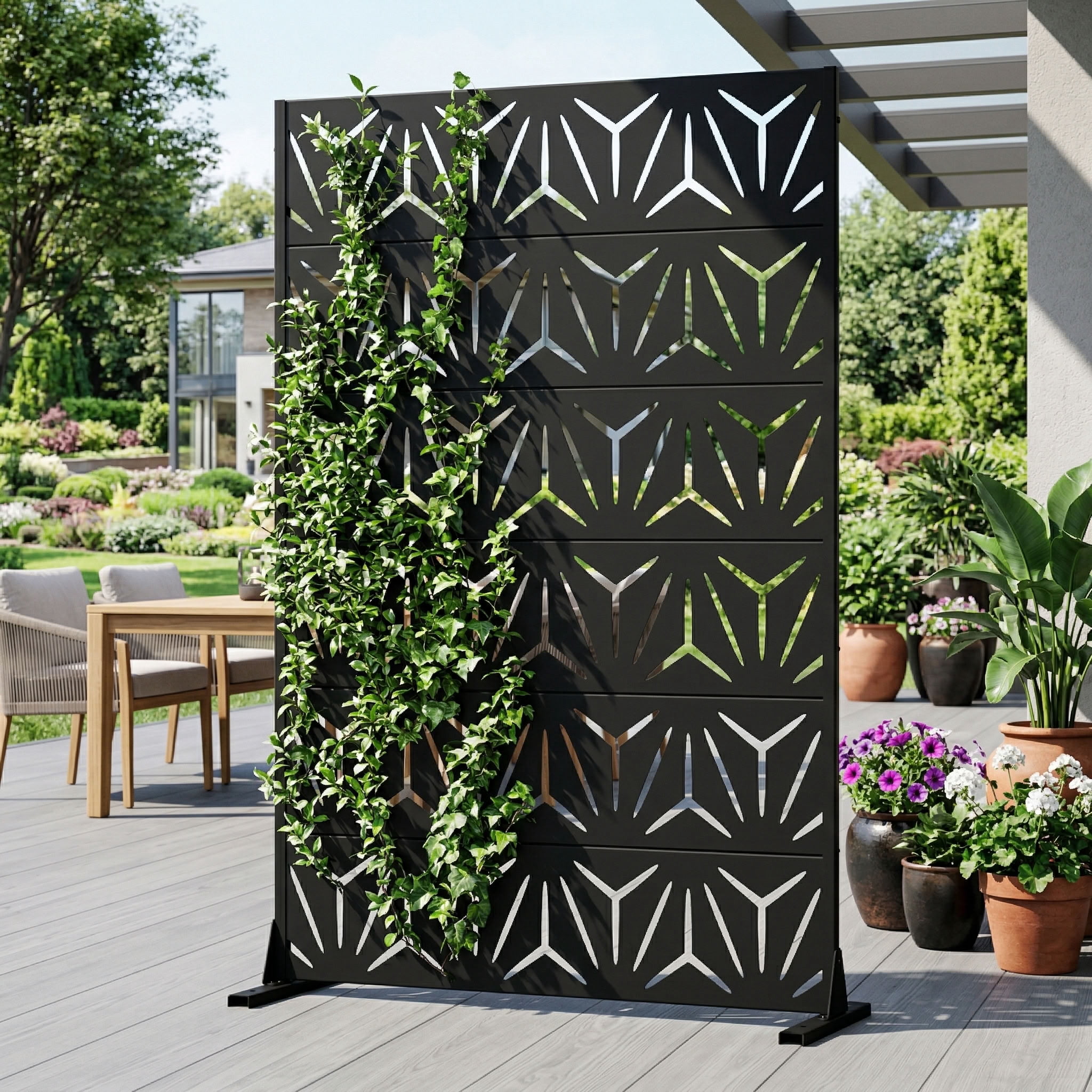MAYEERTY 6 Panels Metal Outdoor Garden Privacy Screen Patio Backyard Decorative Privacy Fence Divider, 72×47.2×15.7in