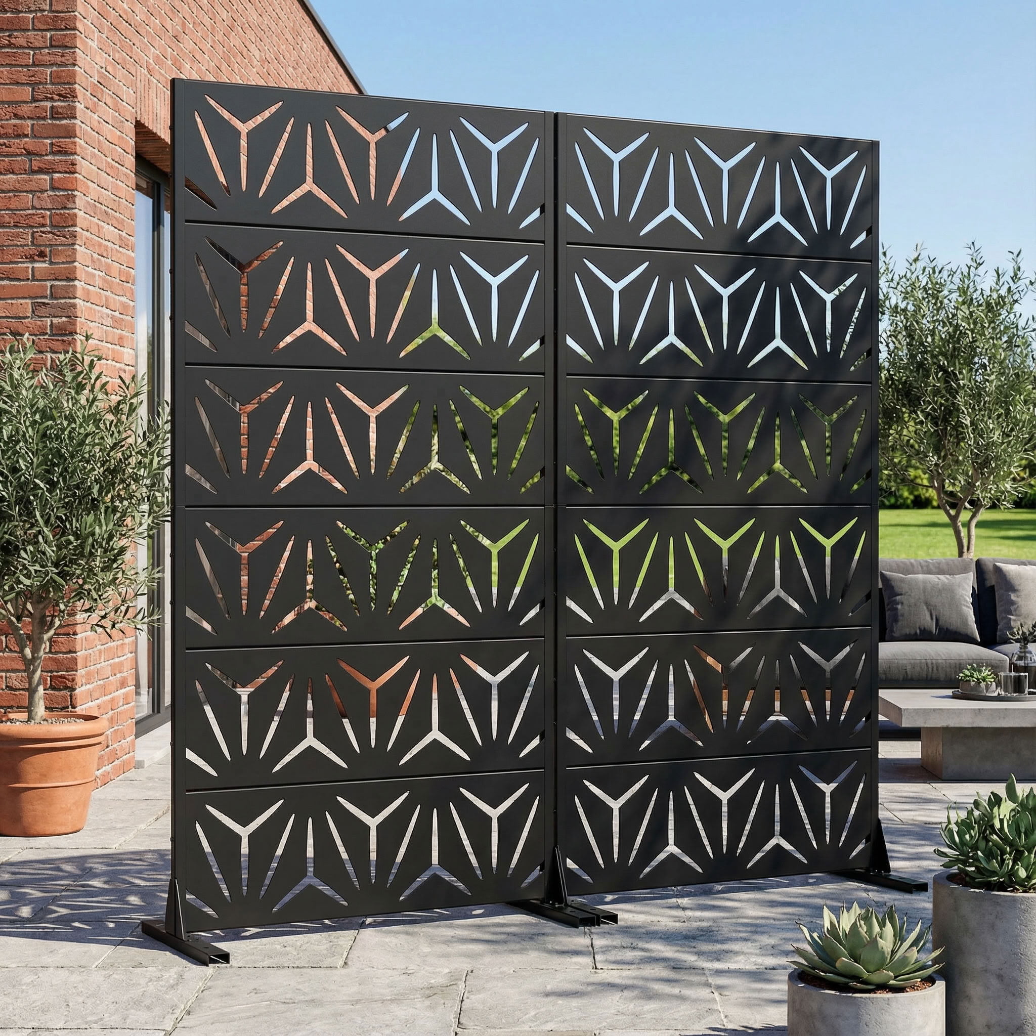 MAYEERTY 6 Panels Metal Outdoor Privacy Screen Garden Divider Patio Backyard Decorative Privacy Fence 2Pcs, 72×35.4×15.7in