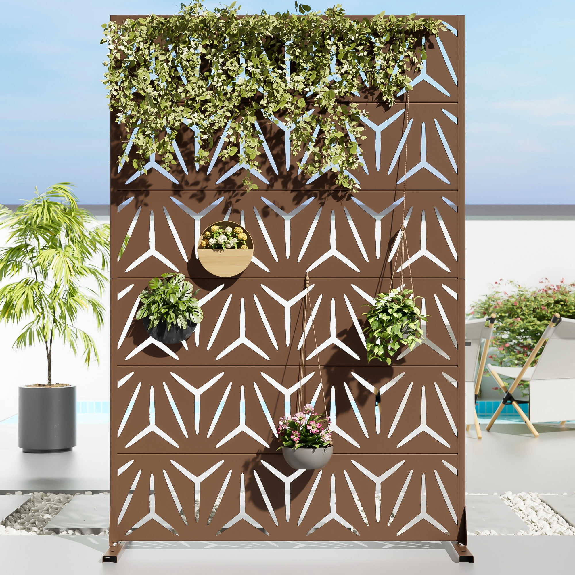 MAYEERTY 6 Panels Metal Outdoor Privacy Screen Garden Divider Patio Backyard Decorative Privacy Fence Panel, 72×47.2×15.7in