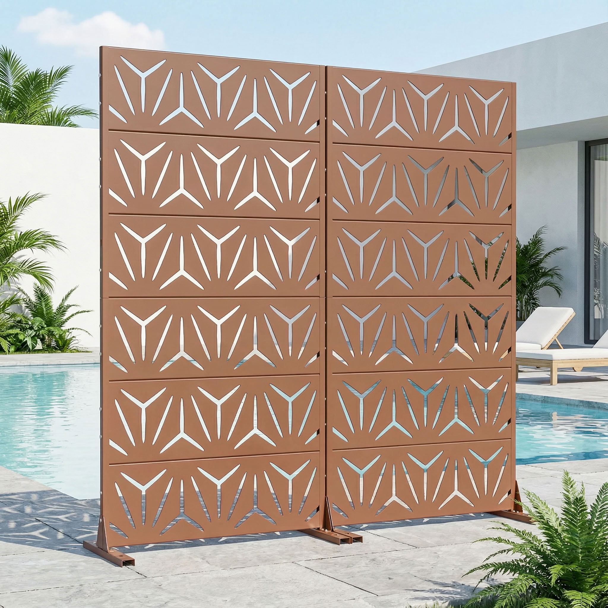 MAYEERTY 6 Panels Metal Outdoor Privacy Screen Panel Garden Divider Patio Backyard Decorative Privacy Fence 2Pcs, 72×35.4×15.7in