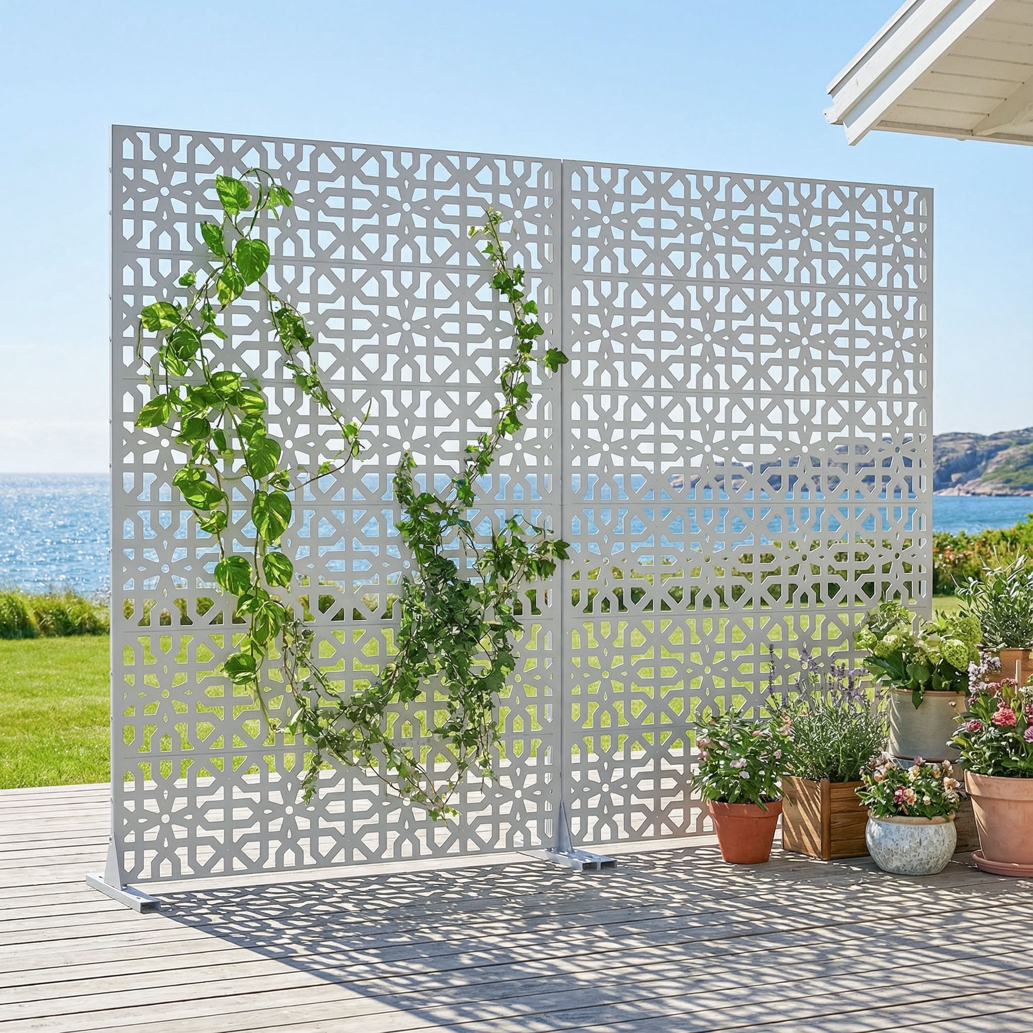 MAYEERTY 6 Panels Outdoor Privacy Screen, Metal Decorative Privacy Fence, 2 pcs Privacy Panel for Patio, Balcony, Backyard, Garden
