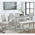thumbnail image 1 of MAYEERTY 6 Piece Wooden Dining Table Set, Wooden Dining Table with 4 Upholstered Chairs and Bench for 6 People, Rectangular Dining Table Set with Crystal Decoration,Silver grey, 1 of 6