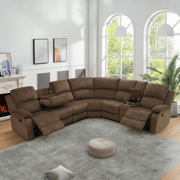 MAYEERTY 6-Seater Recliner Sectional Sofa Set, Sofa with Reclining Function, Cup Holders & Storage, for Living Room & Family Lounge