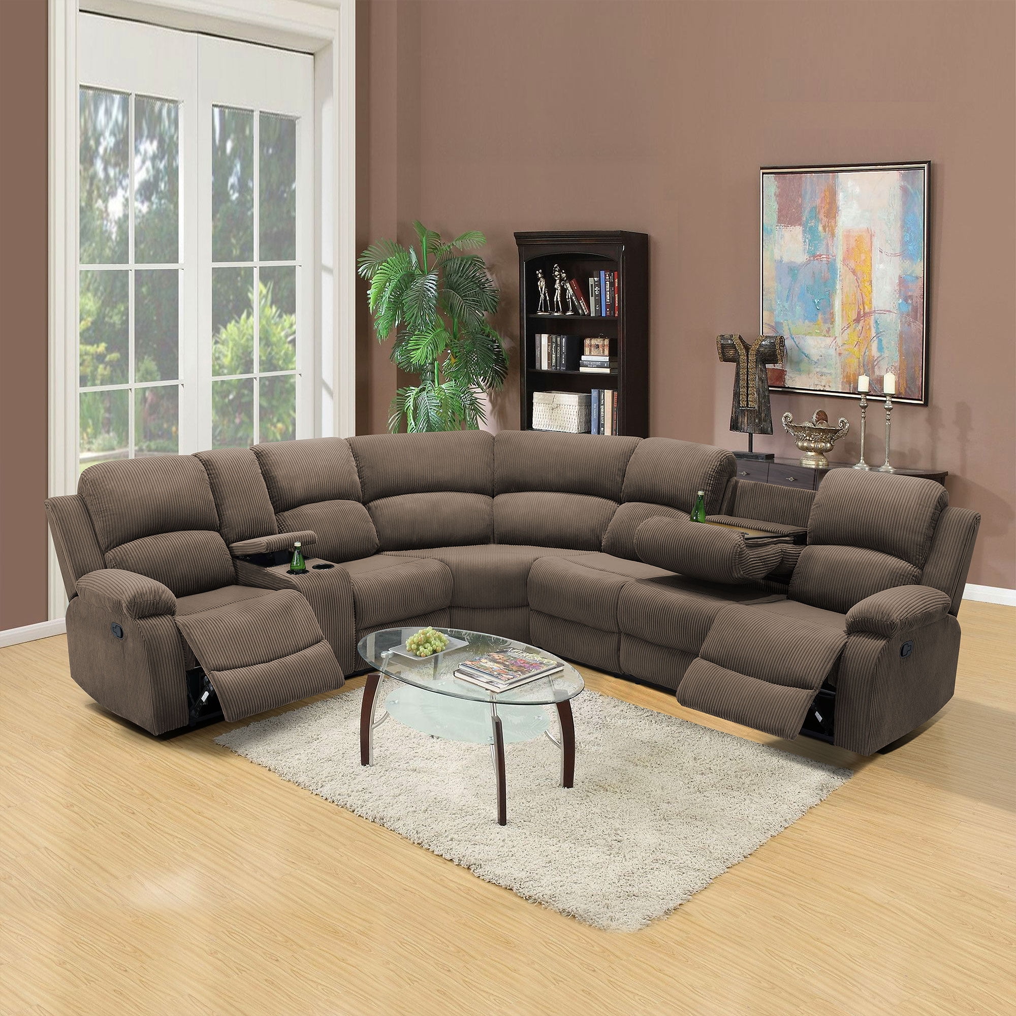 MAYEERTY 6-Seater Recliner Sofa Set, Thick Stuffed Fabric for Family Living Room