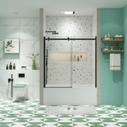 MAYEERTY 60*58" Sliding Bathtub Shower Door, 5/16"Tempered Glass & 8"Stainless Steel Handle, Matte Black