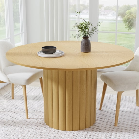 MAYEERTY 60" Round Wood Dining Table for 4-6 People, Modern Kitchen Table with Heavy Duty Wood Base, Walnut