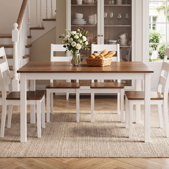 Dovelina 60 x 36in Farmhouse Dining Table for 4-6, Spacious Wooden Kitchen Table with Solid Rubber Wood Legs, for Kitchen, Dining Room, Living Room, Restaurant