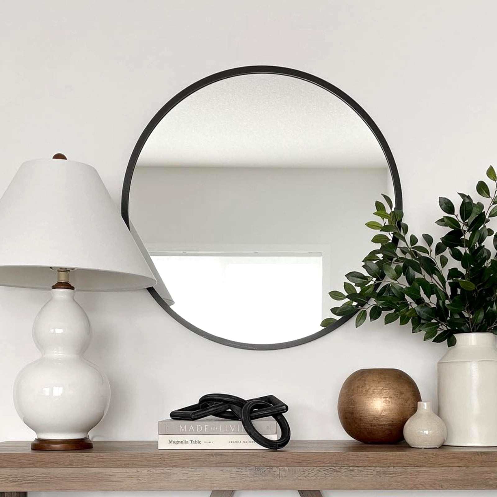 MAYEERTY 20 Inch Round Black Metal Bathroom Mirror