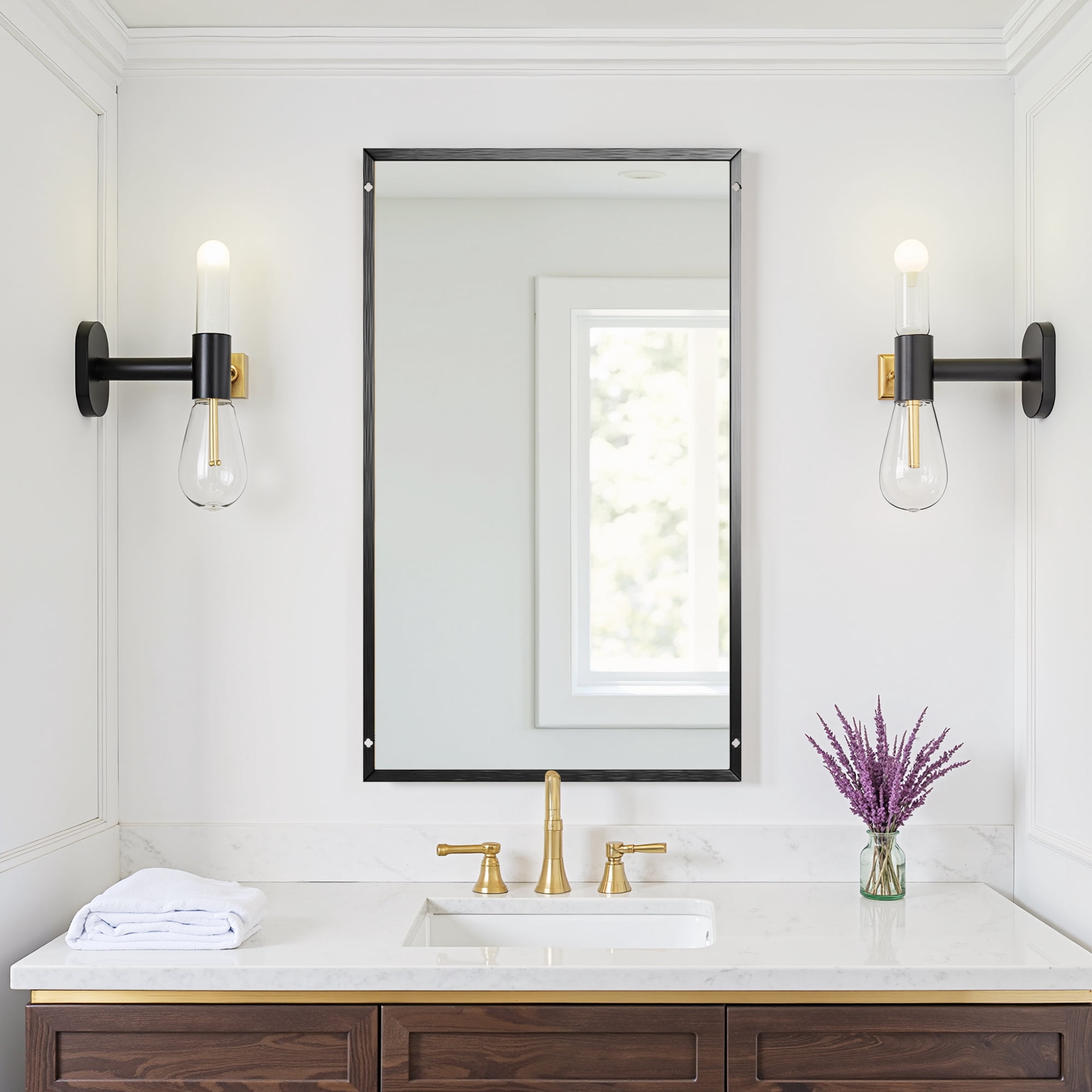 MAYEERTY 60"x35" Aluminum Alloy Right Angle Rectangular Black Full Body Mirror No Stand for Bedroom or Living Room