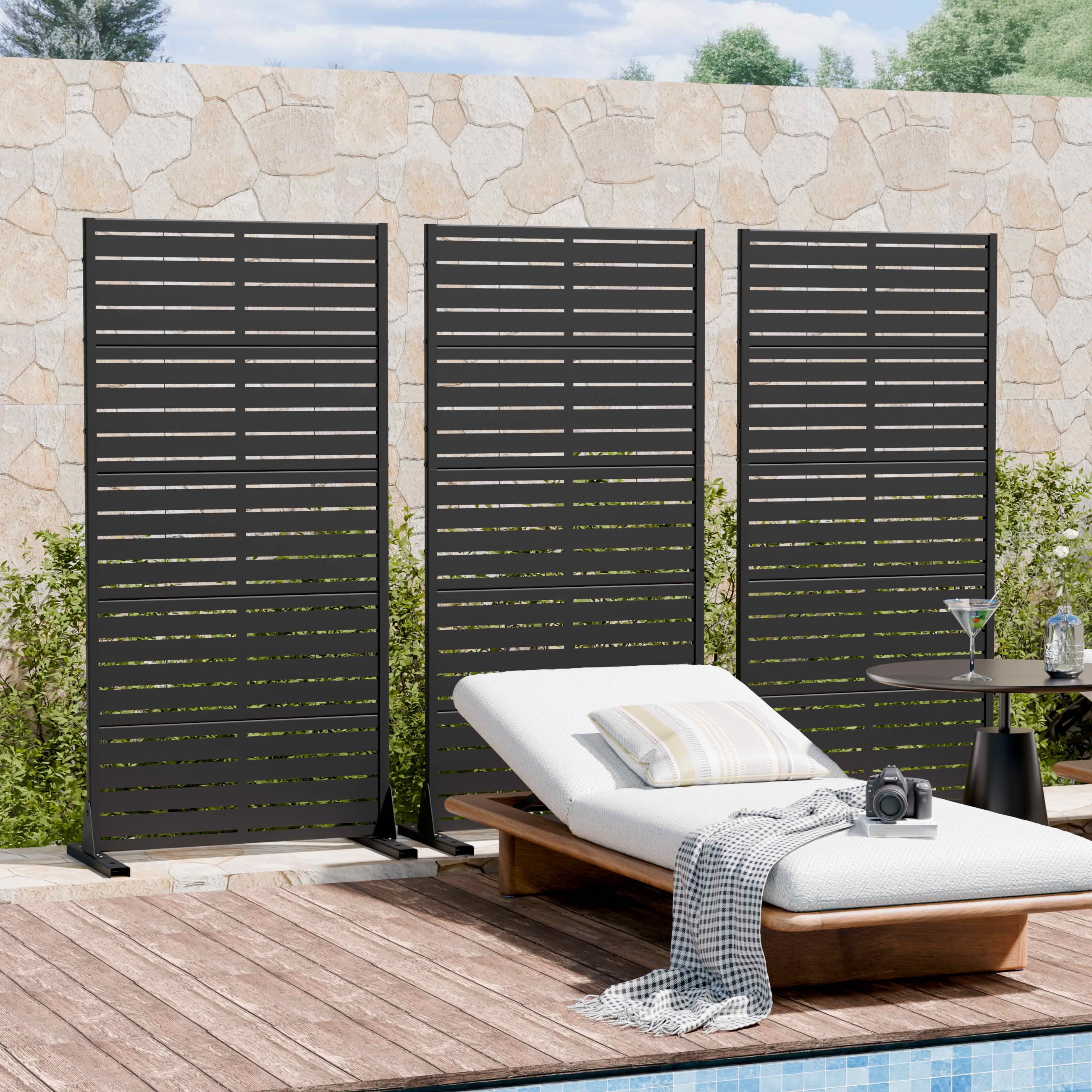 MAYEERTY 60x30 Black Double-sided Outdoor Natural Privacy Panel Screen, 5 Piece Set Natural Folding Divider for Backyard and Garden