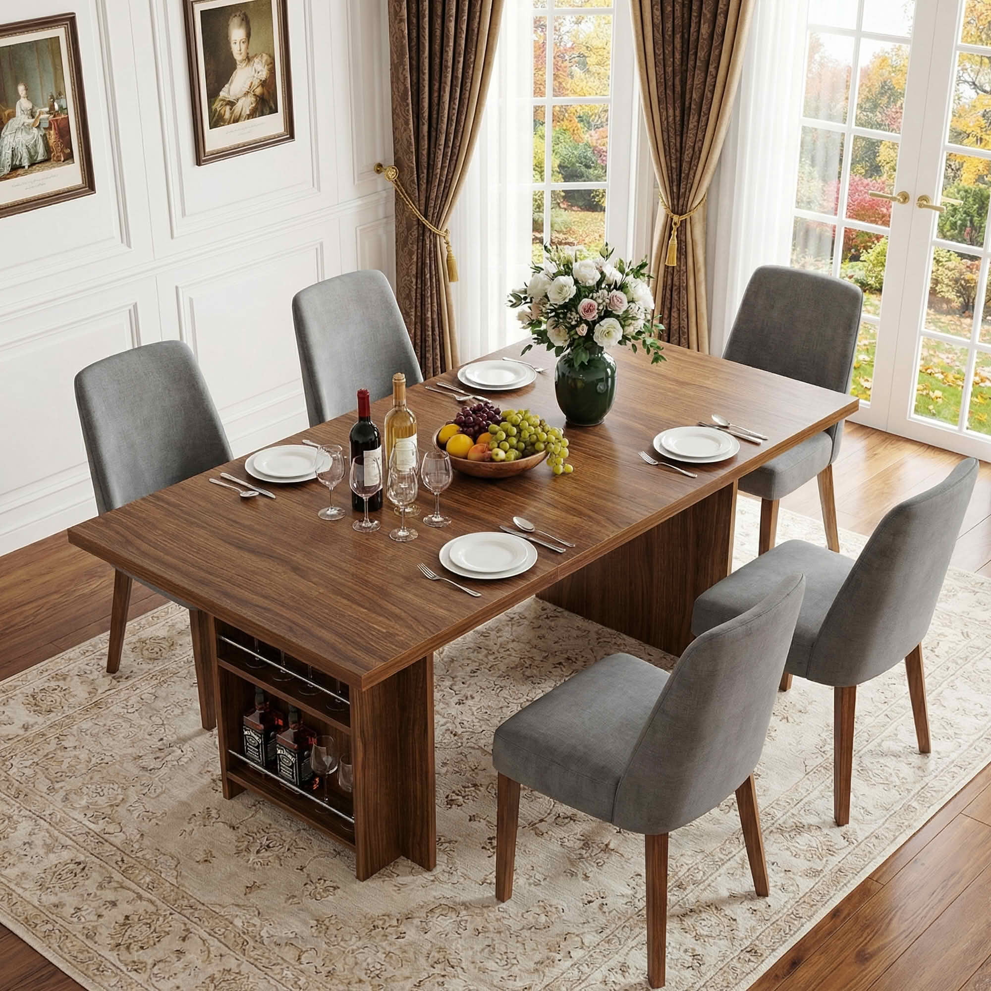 MAYEERTY 62.99" 6-8 Person Farmhouse Dining Table, Multi-Use Modern Kitchen & Office Table