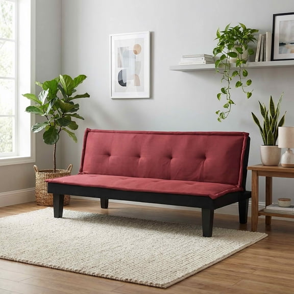 MAYEERTY 62.99" Convertible Futon Sofa Bed, Twin Size 2-Seater Sleeper Couch with 5-Position Adjustable Backrest, Faux Suede Sofa for Home Office Guest Room,Red