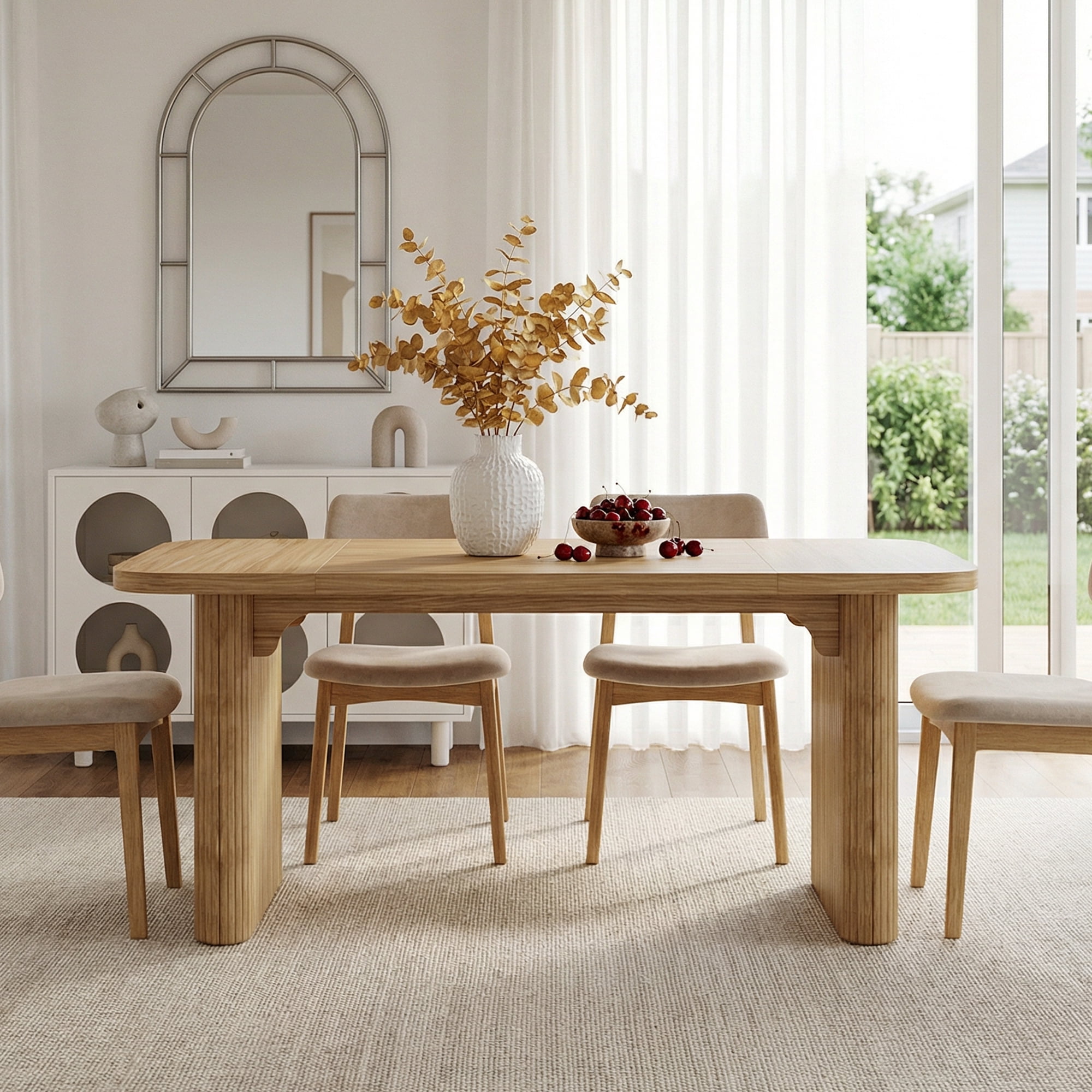 MAYEERTY 62 Inch Rectangular Dining Table, Simple Kitchen Dinner Table with Engineered Wood Column Legs for 4 to 6 People