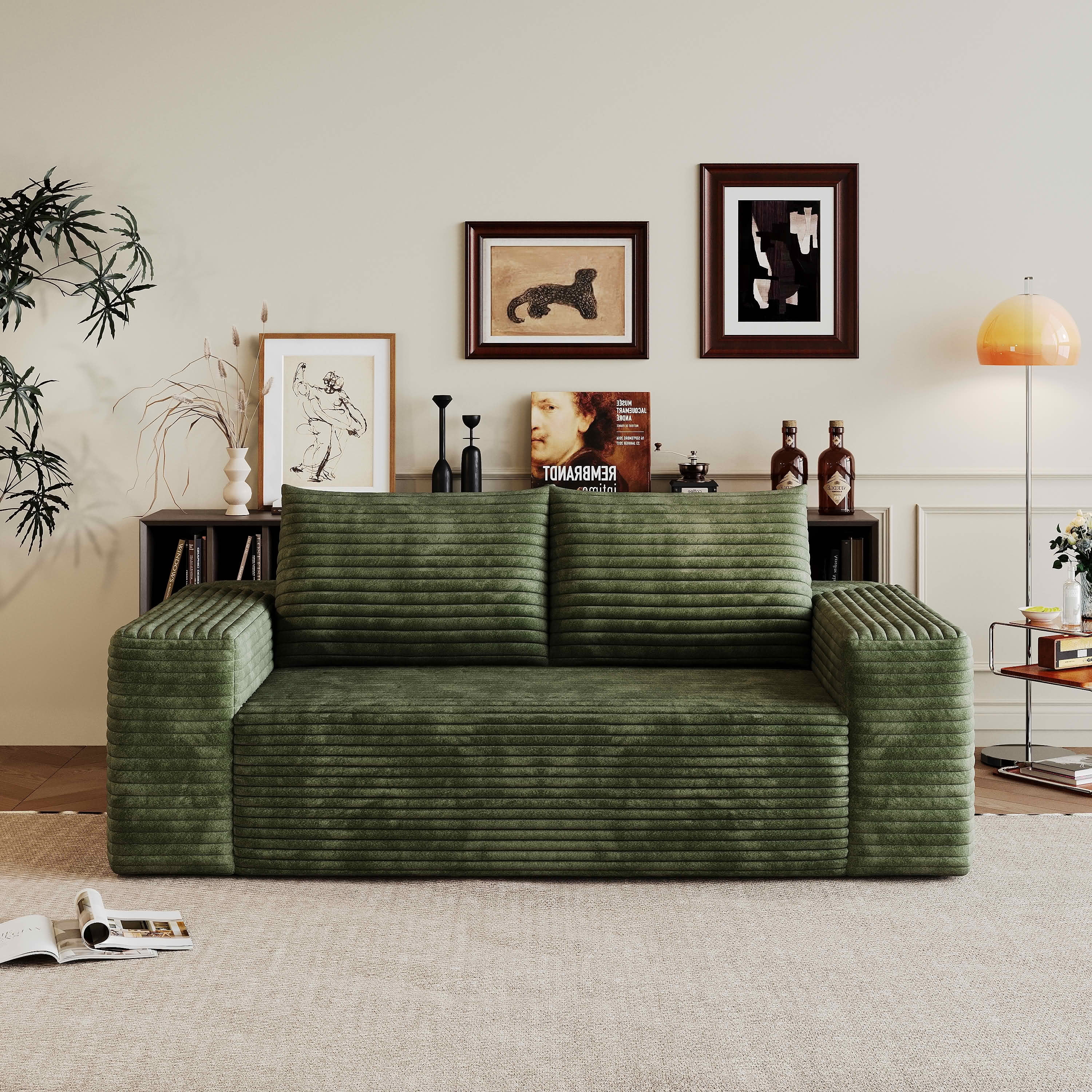 MAYEERTY 63" 2-Seater Corduroy Loveseat Sofa, Deep Seat Comfy Small Couch, No Assembly Leisure Sofa for Living Room Bedroom Apartment Conference Room