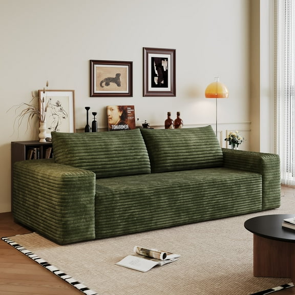 MAYEERTY 63" 2-Seater Green Corduroy Sofa, Deep Seat No Assembly for Living Room/Bedroom