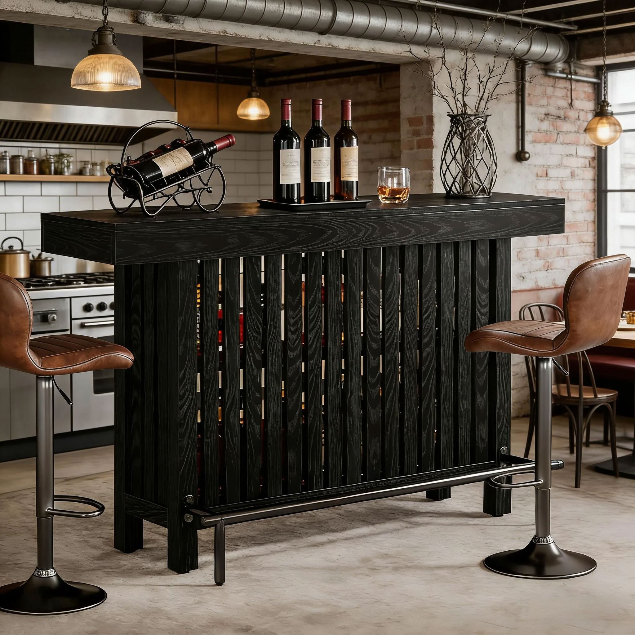 MAYEERTY 63" Bar Table with 2-Tier Storage and Footrest, Modern Home Bar Table for Living Room, Dining Room