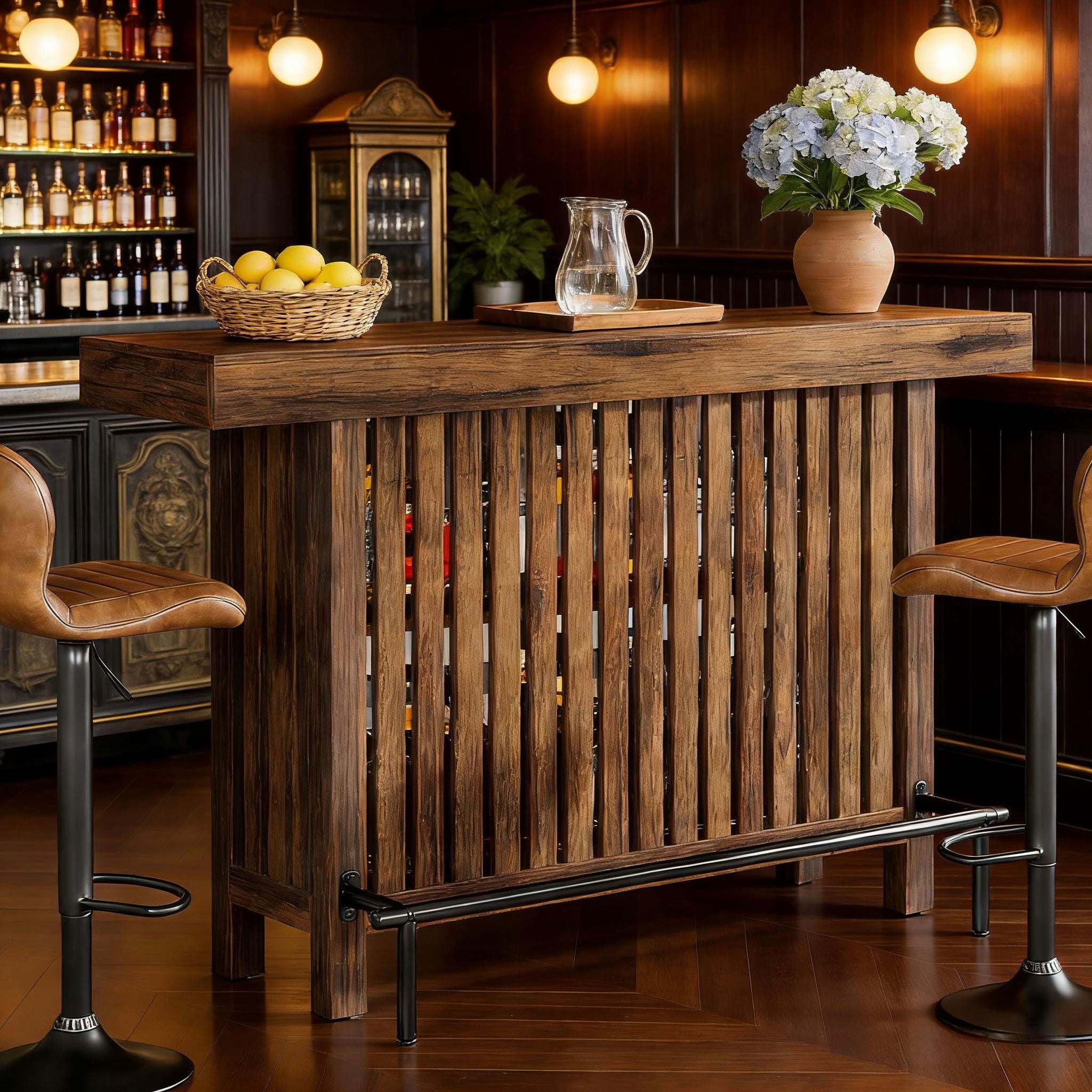 MAYEERTY 63" Bistro Bar Table with 2-Tier Storage, Home Pub Table for Kitchen Dining Room