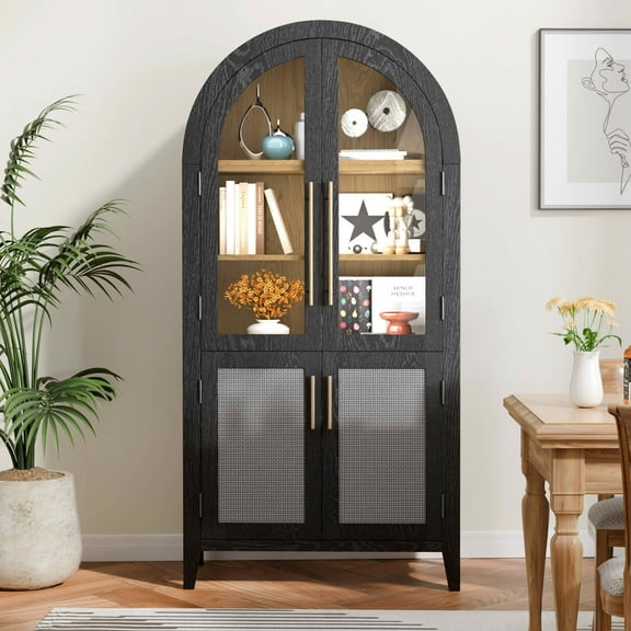 MAYEERTY 63" Black Arch Cabinet with Glass Doors, for Living Room Entryway