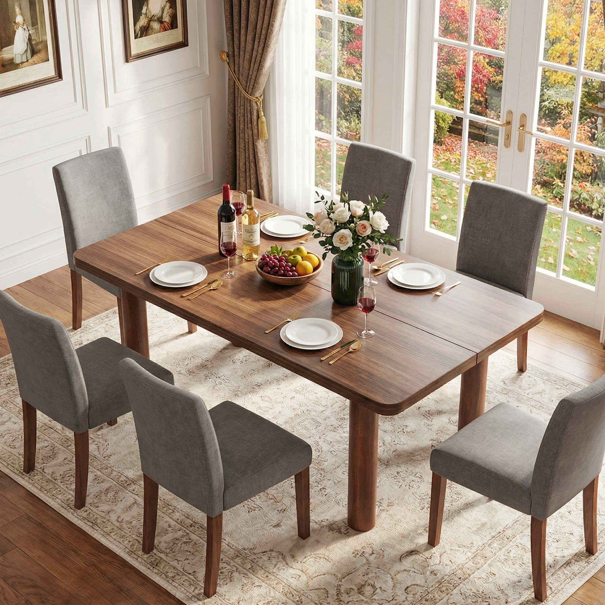 MAYEERTY 63" Brown Farmhouse Dining Table, 4-6 Person Easy Assembly Rectangular Kitchen Table