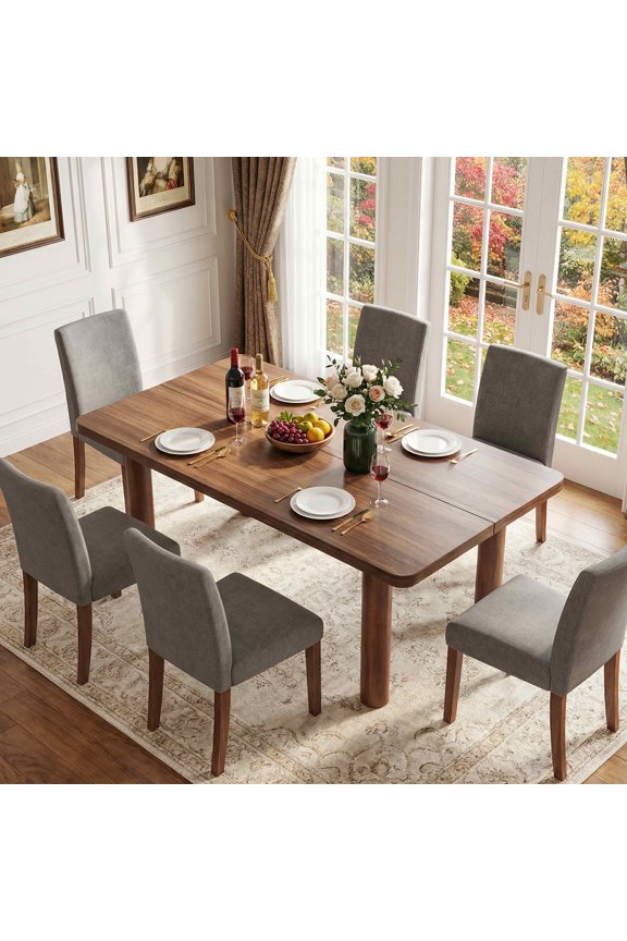 63" Brown Farmhouse Dining Table, 4-6 Person Easy Assembly Rectangular Kitchen Table
