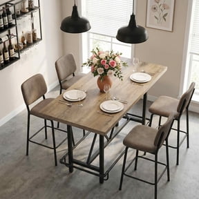 MAYEERTY 63" Counter Height Industrial Dining Table, 6-Seater Rustic Wooden Top & Metal Legs with Footrest, Multiuse Kitchen & Work Table