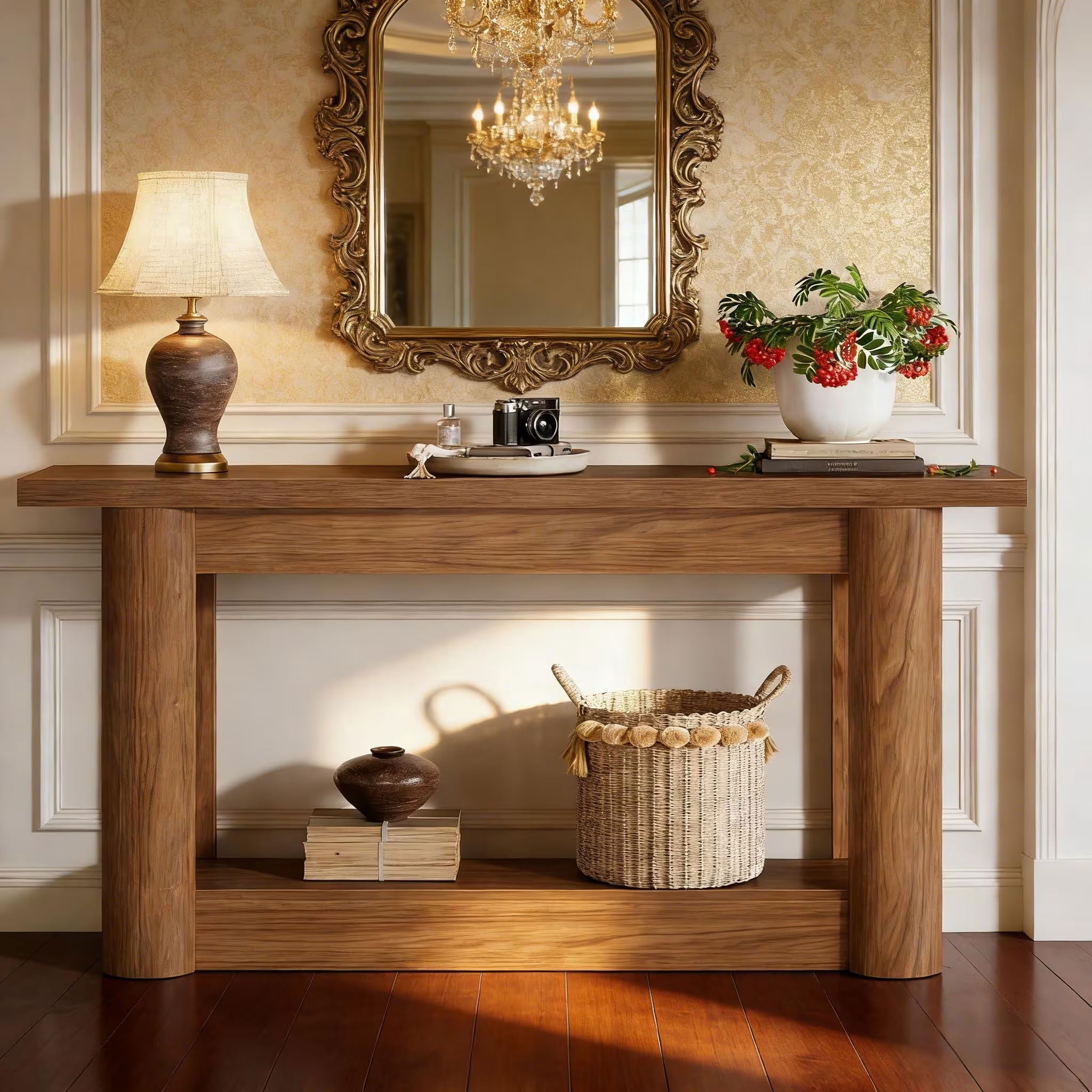 MAYEERTY 63" Farmhouse Console Table, 2-Tier Rustic Wood Entryway Sofa Table with Storage, Narrow Accent Table for Living Room, Hallway, Foyer