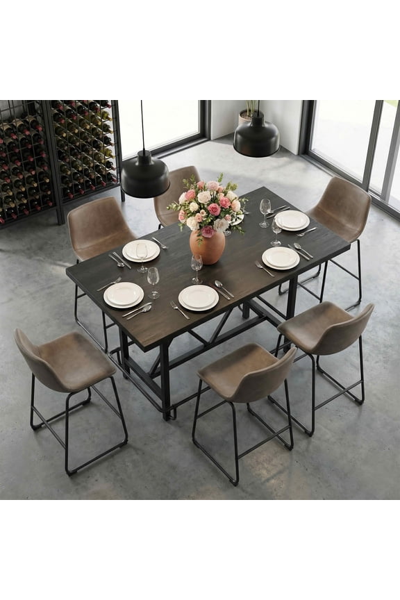 63" Farmhouse Counter Height Bar Table, Rectangular Multiuse Kitchen Dining & Work Table, Easy Assembly