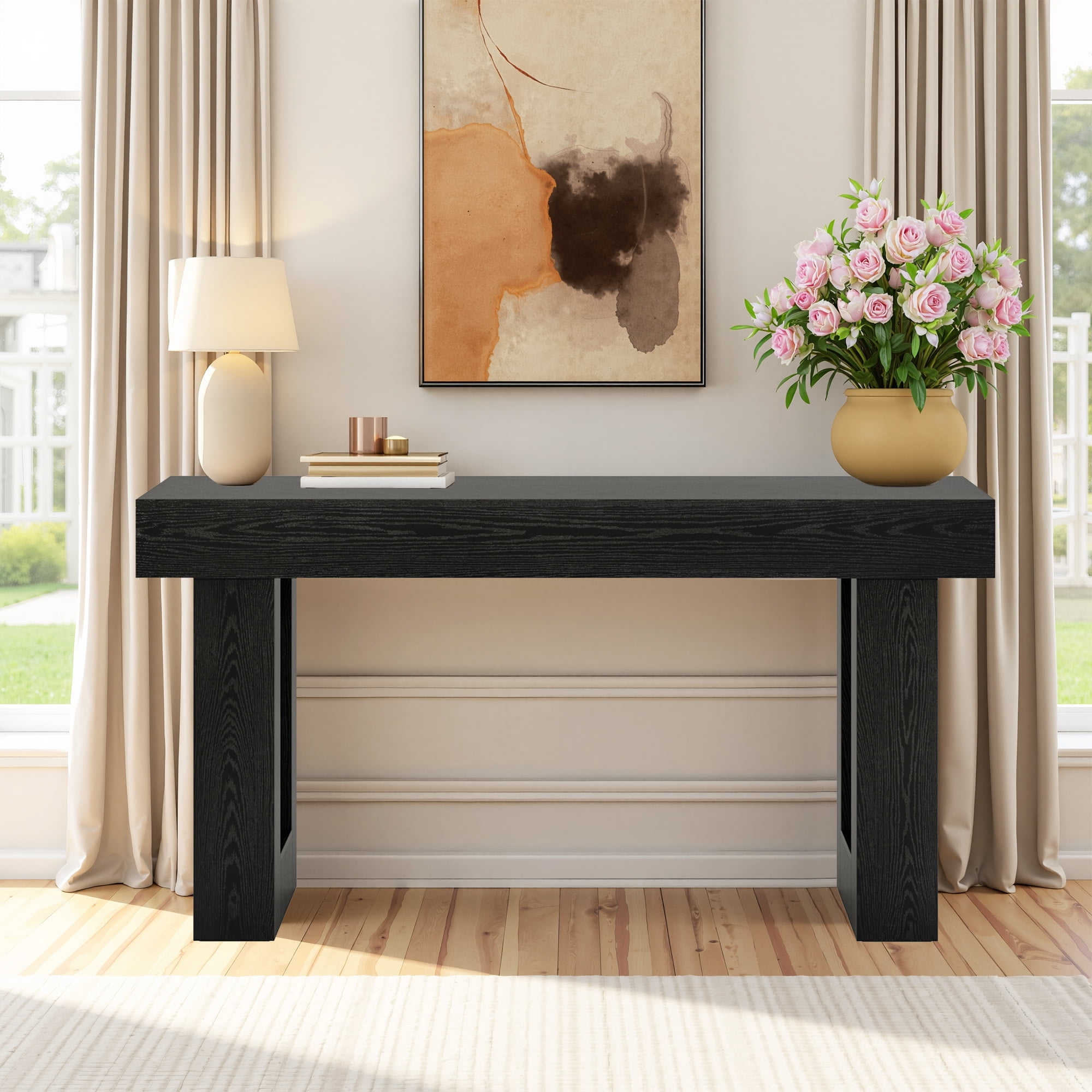 MAYEERTY 63 Inch Modern Country Wooden Console Sofa Table, Engineered Wood Rustic Entryway Hallway Table with Anti-Slip Foot Pads