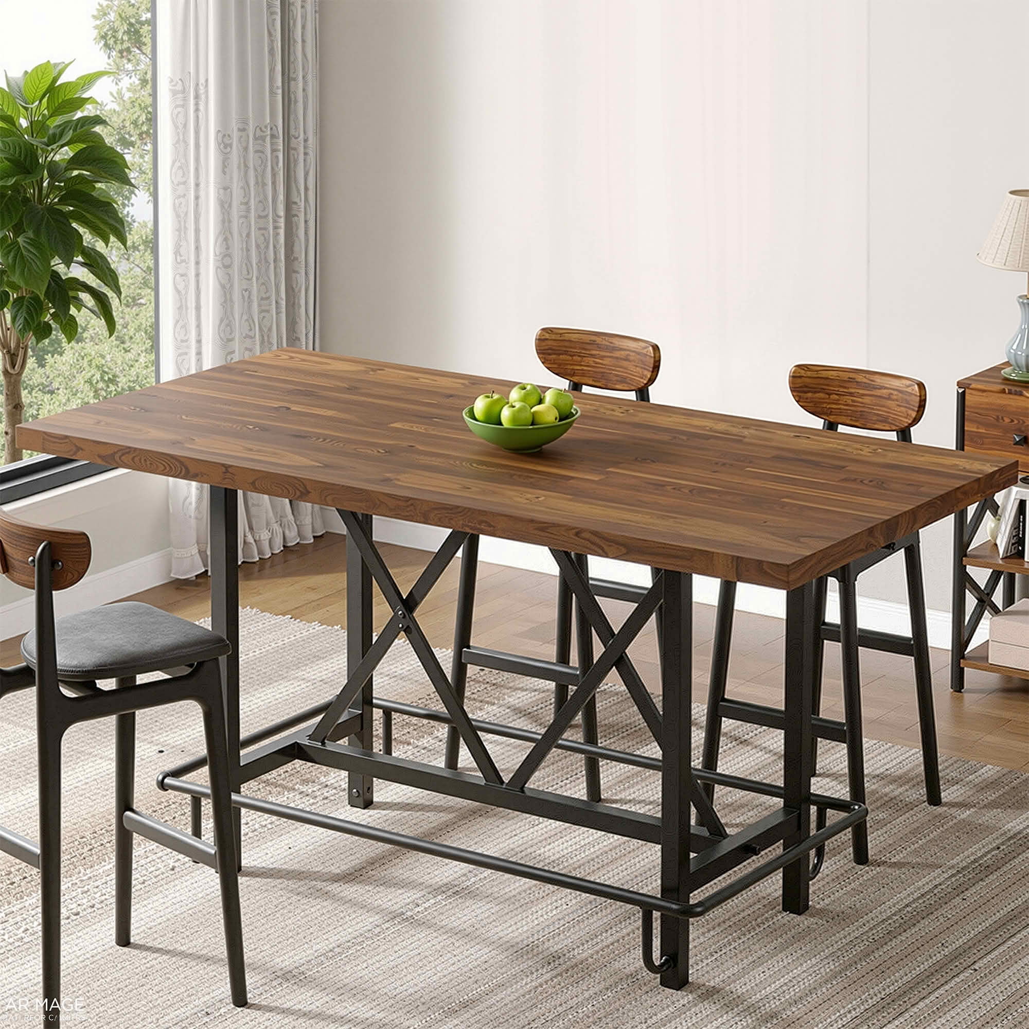 MAYEERTY 63 Inch Counter Height Rectangular Dining Table, Rustic Wood Metal Table Seats 6 for Kitchen Home