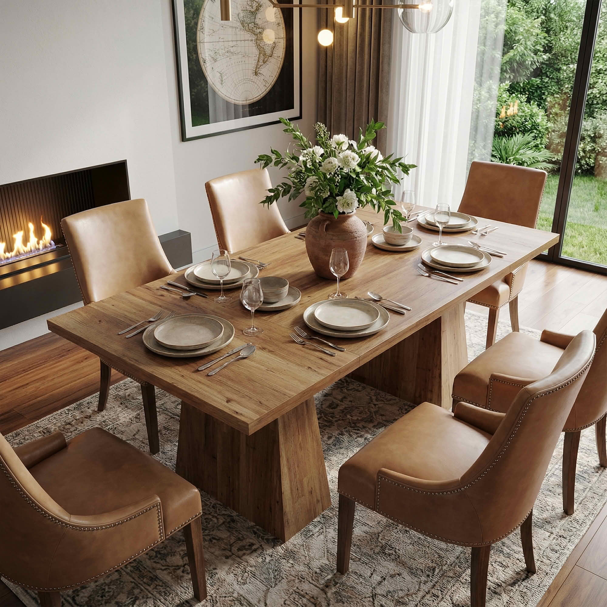 MAYEERTY 63 Inch Farmhouse Dining Table, Rectangular Wood Kitchen Table for 6 People with Tapered Legs