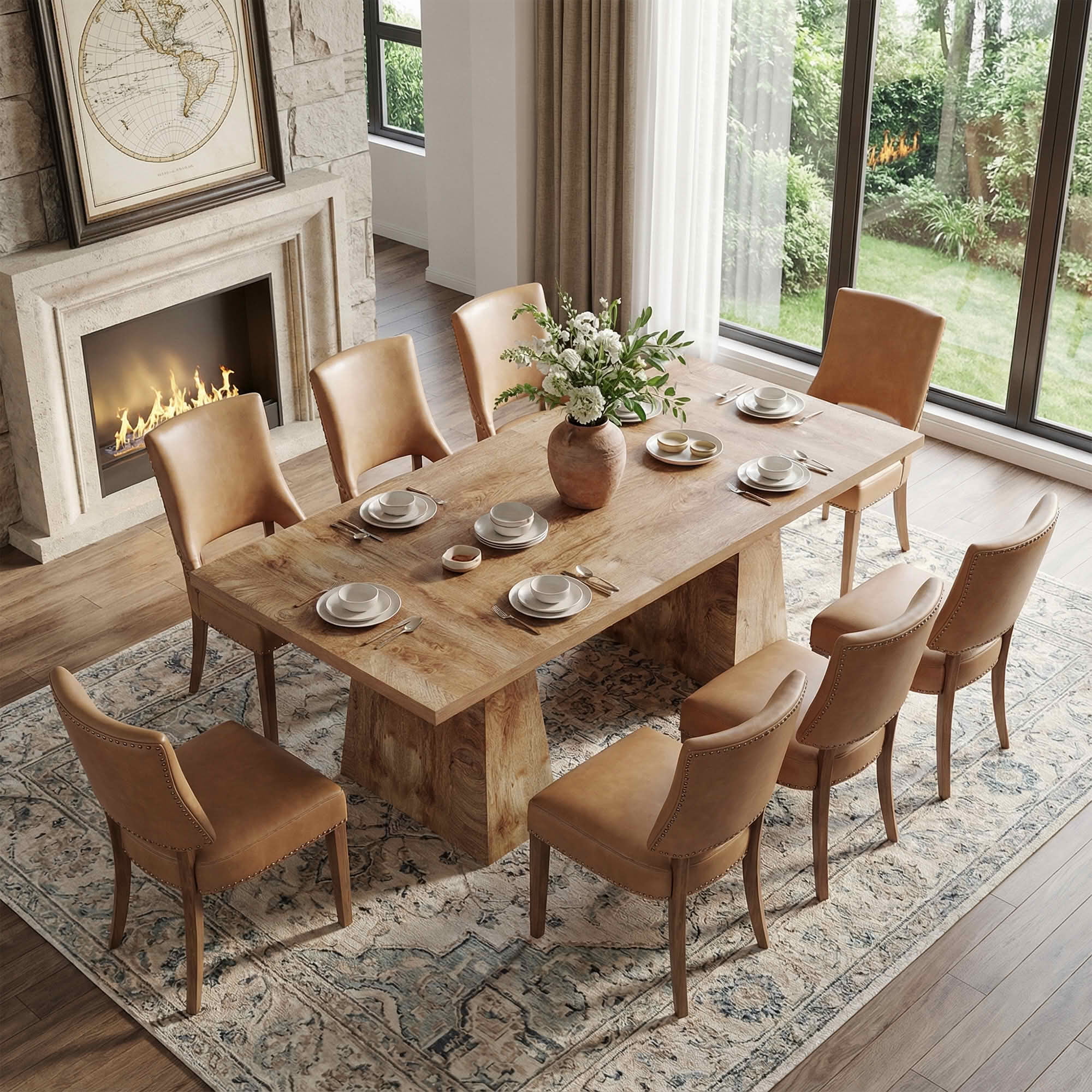 MAYEERTY 63 Inch Farmhouse Dining Table, Rectangular Wood Kitchen Table for 6 People with Tapered Legs