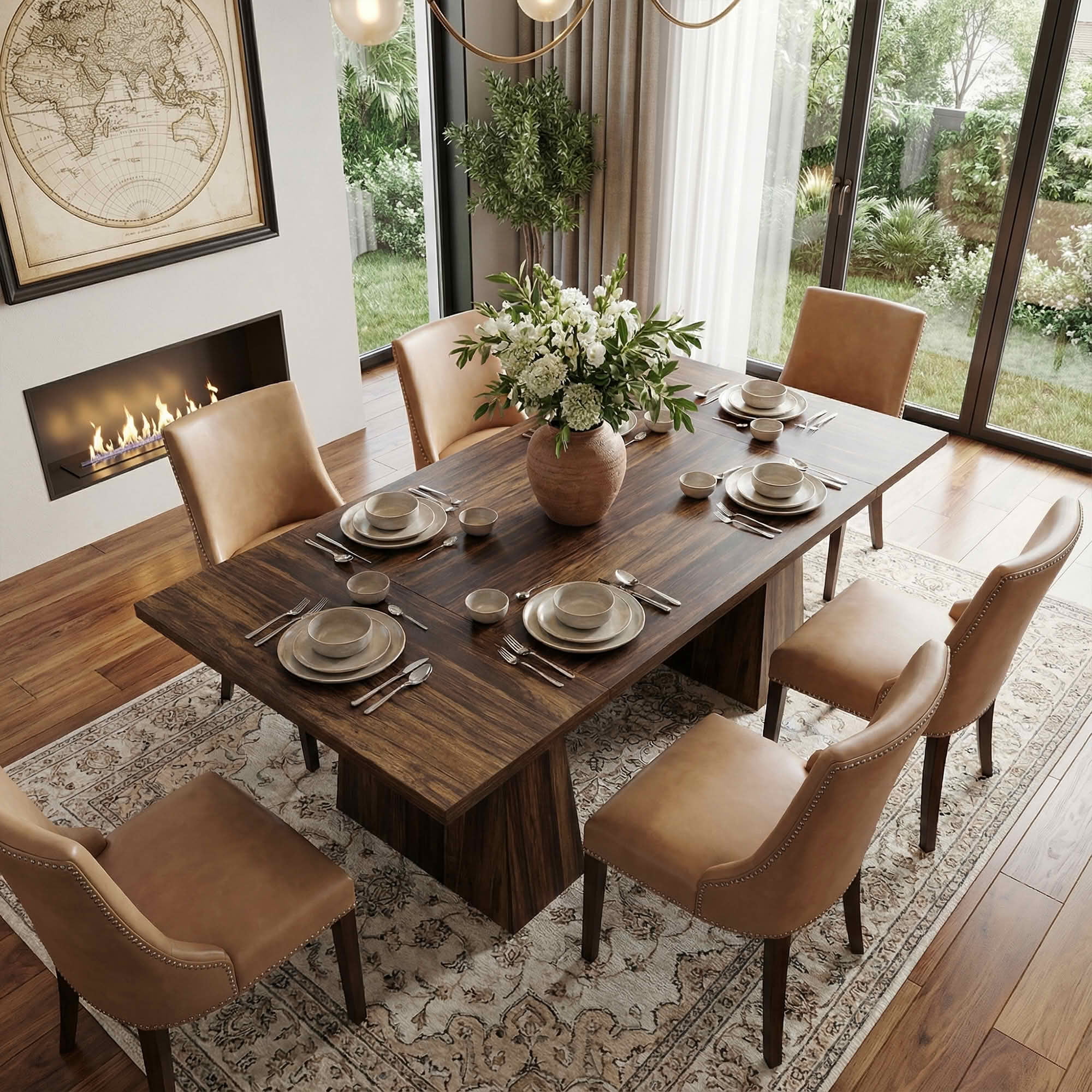 MAYEERTY 63 Inch Farmhouse Dining Table, Rectangular Wood Kitchen Table for 6 People with Tapered Legs