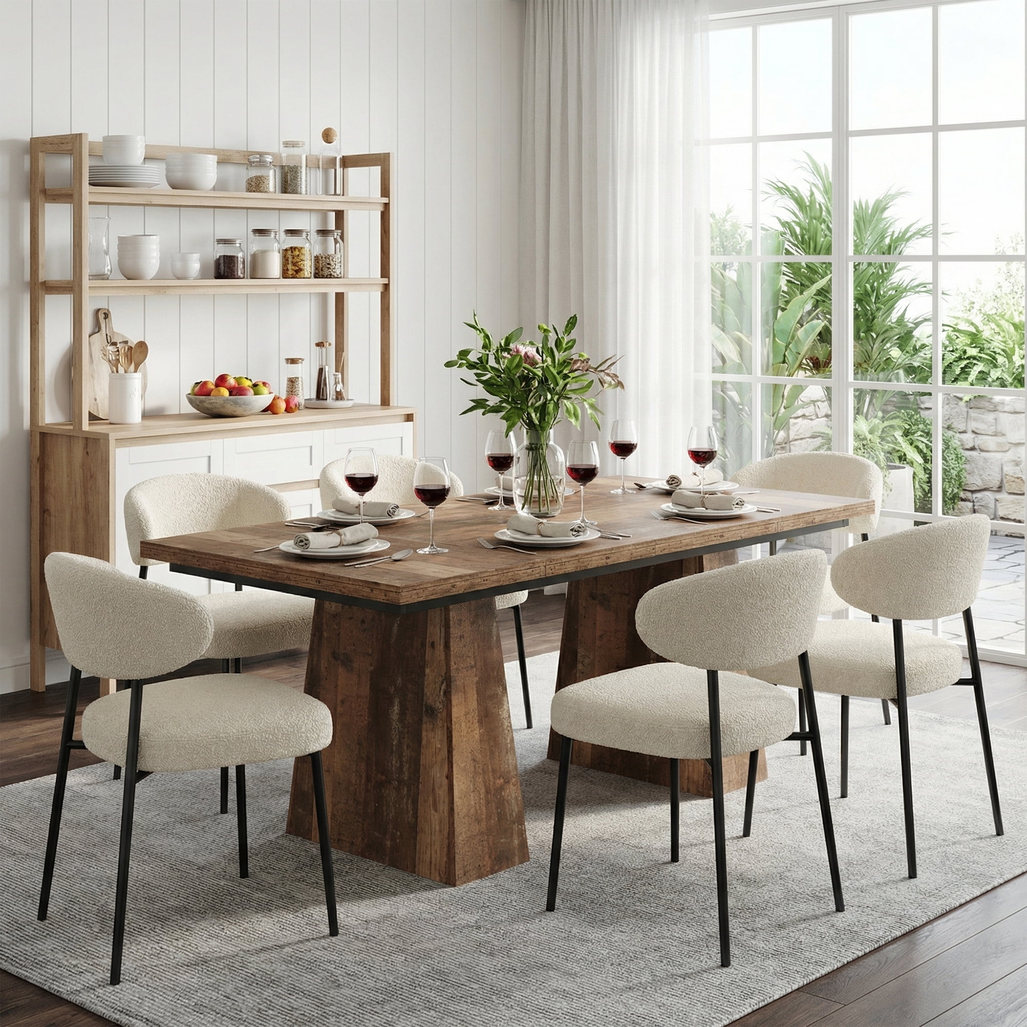 MAYEERTY 63 Inch Farmhouse Multi-Use Table, Rectangular Wood Table for 6 People with Sturdy Pedestal Base