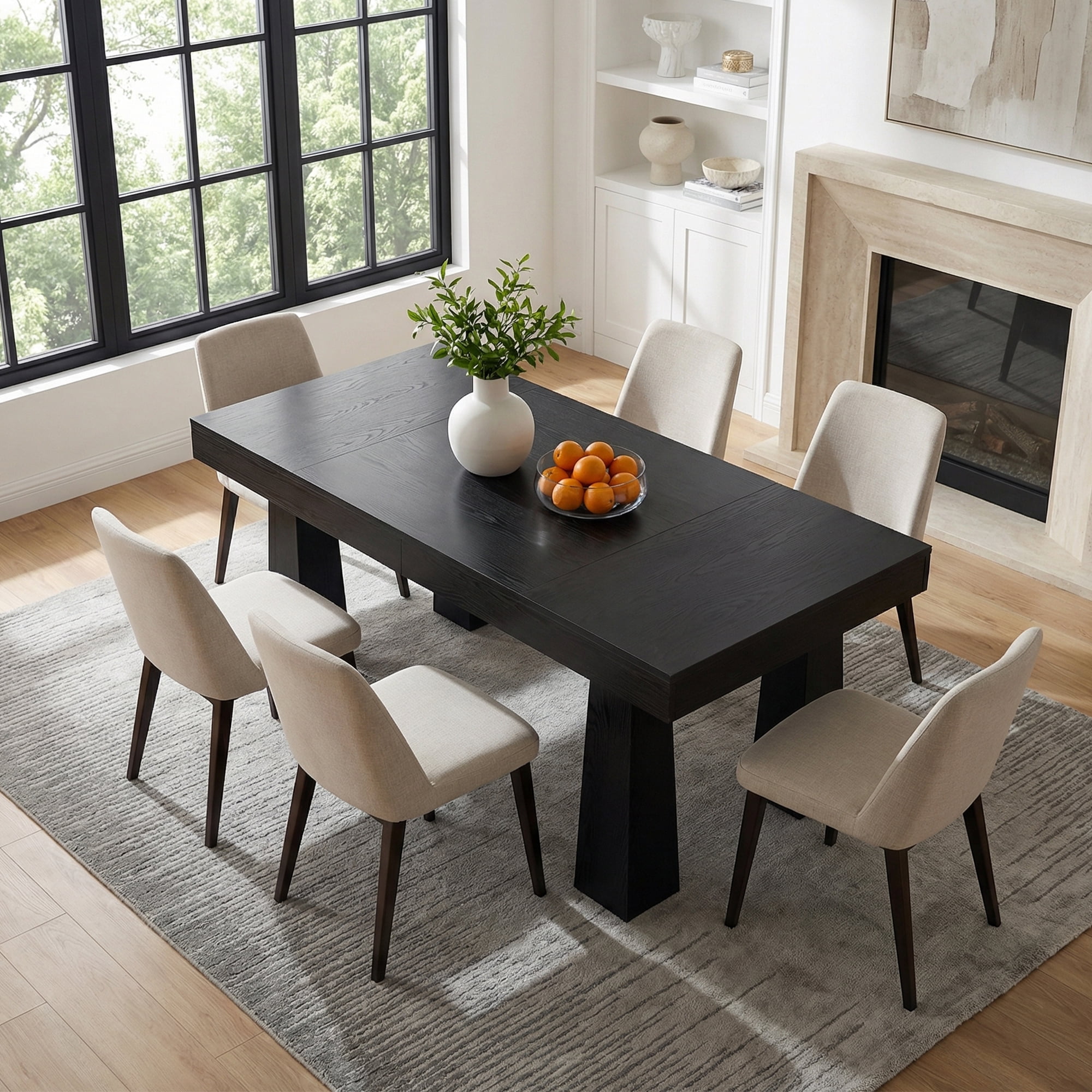 MAYEERTY 63 Inch Modern Rectangular Dining Table, Black Kitchen Dinner Table with Tapered Legs for 4 to 6 People