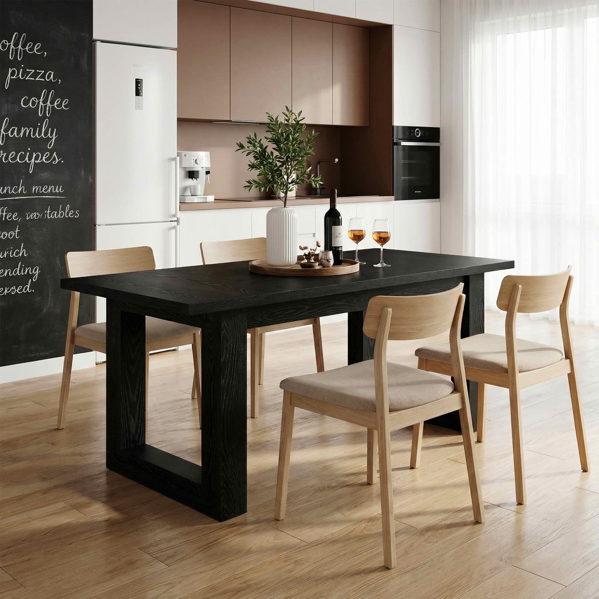 MAYEERTY 63 Inch Rectangular Dining Table, Wooden Kitchen Dinner Table with Square Base for 4 to 6 People