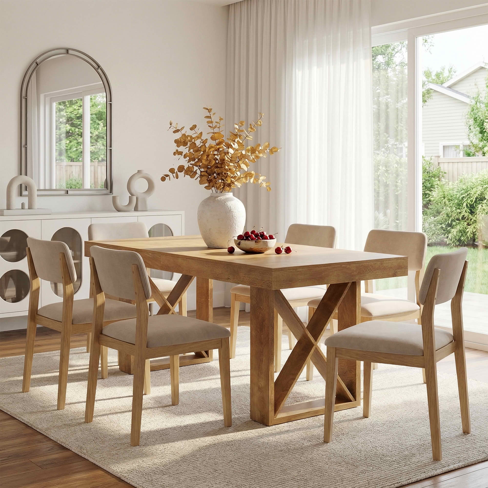 MAYEERTY 63 Inch Rectangular Farmhouse Dining Table, E1 Grade MDF Kitchen Dinner Table for 4 to 6 People