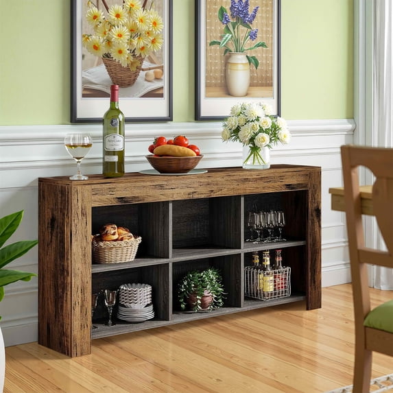 MAYEERTY 63 Inch Rustic Wood Console Table, Entryway Sofa Table with 6 ...